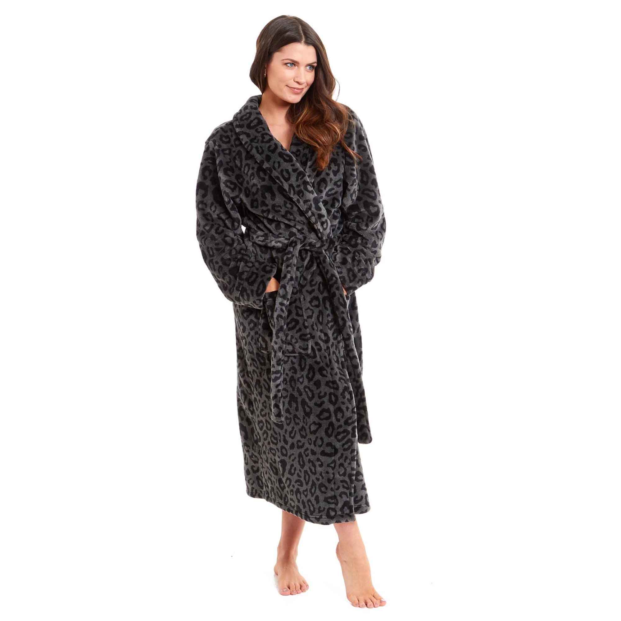 Daisy Dreamer Women's Leopard Print Plush Fleece Bath Robe Dressing Gown Ultra Soft - REGN