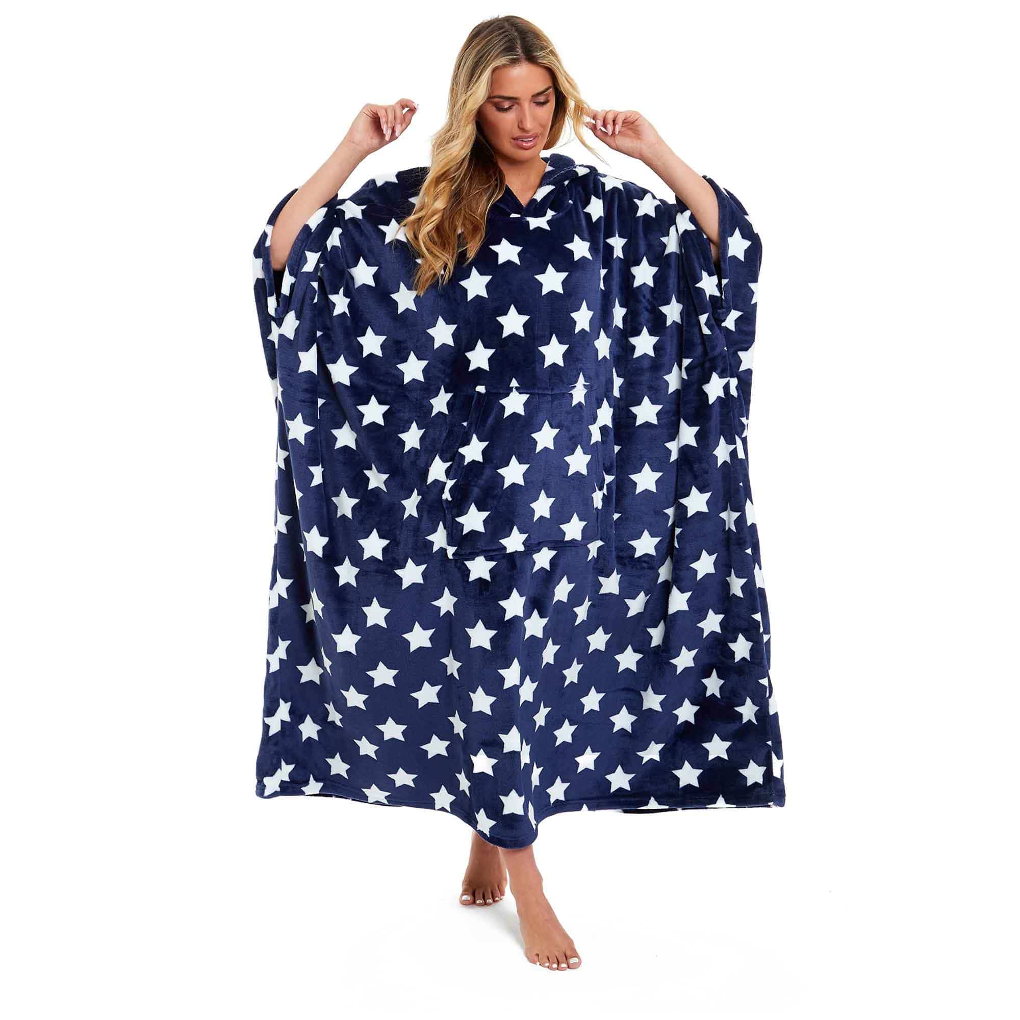 Daisy Dreamer Women's Oversized Hooded Poncho Blanket Super Soft Stars And Polka Dot - REGN