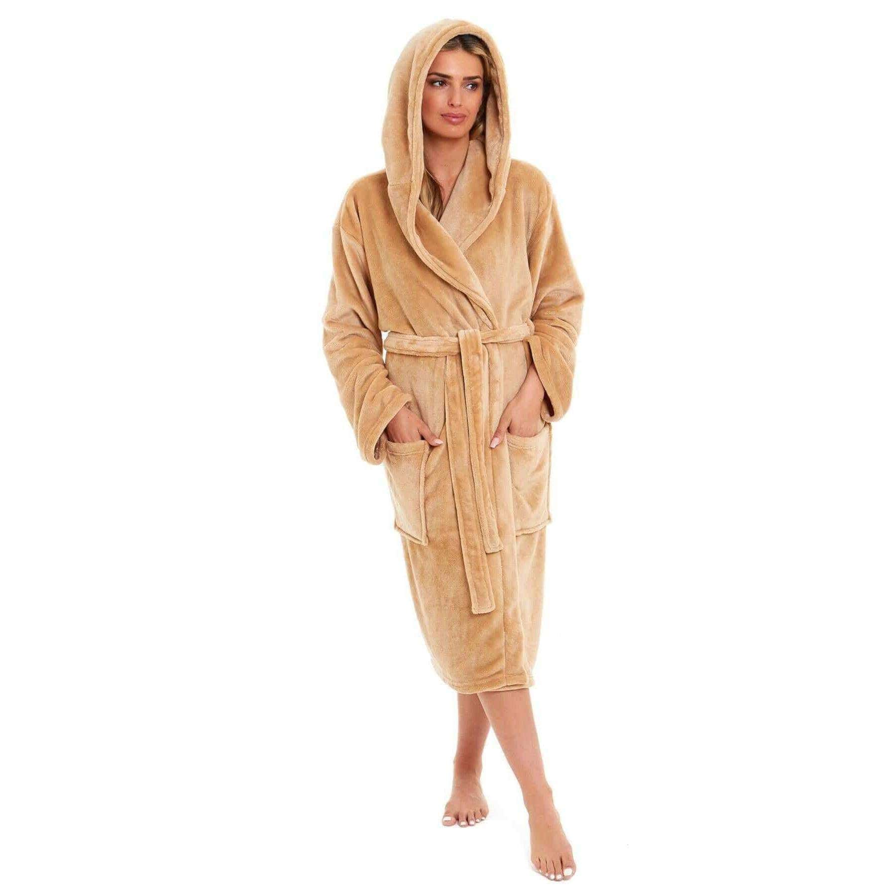 Daisy Dreamer Womens Plush Fleece Hooded Bathrobe Velvet Fluffy Loungewear Long Sleeve - REGN