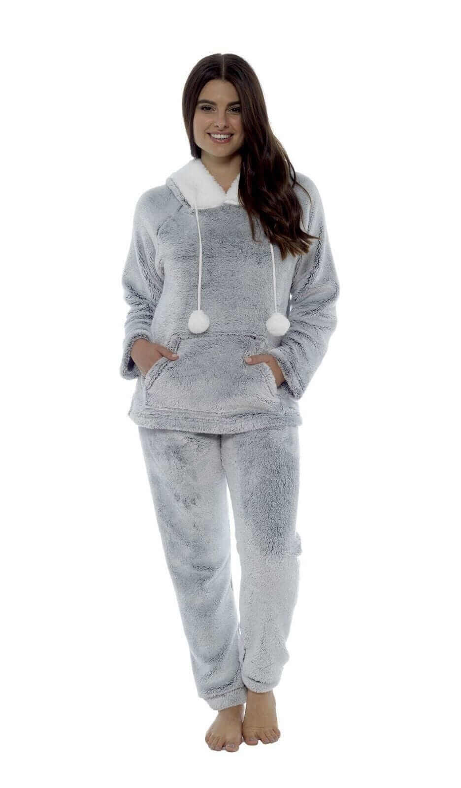 Daisy Dreamer Women's Plush Fleece Hooded Pyjama Set in Shimmer Grey Cosy Winter - REGN