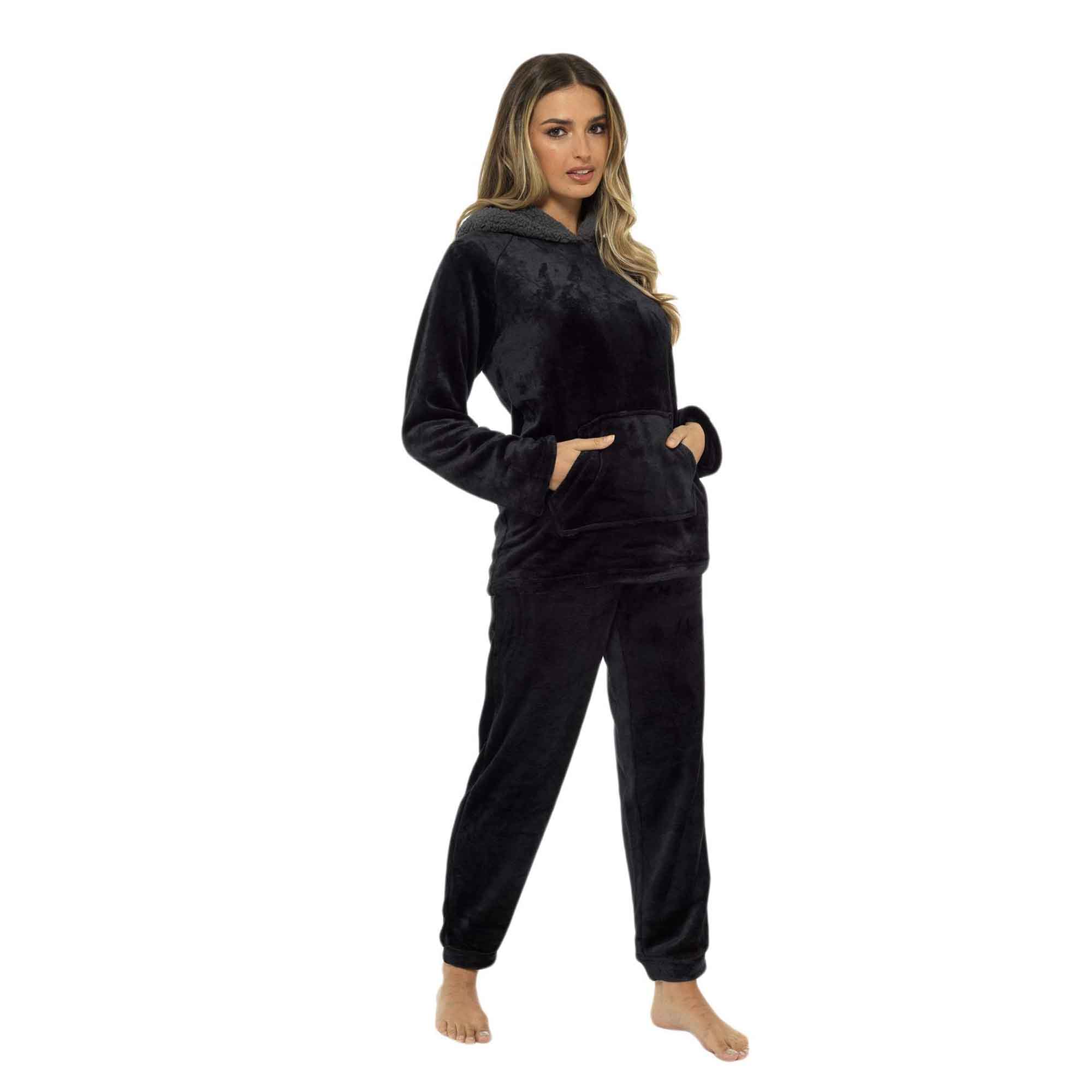 Daisy Dreamer Womens Plush Fleece Hooded Pyjama Set Ultra Soft Winter Nightwear Easy-Care Cotton Rich Sleep Set - REGN