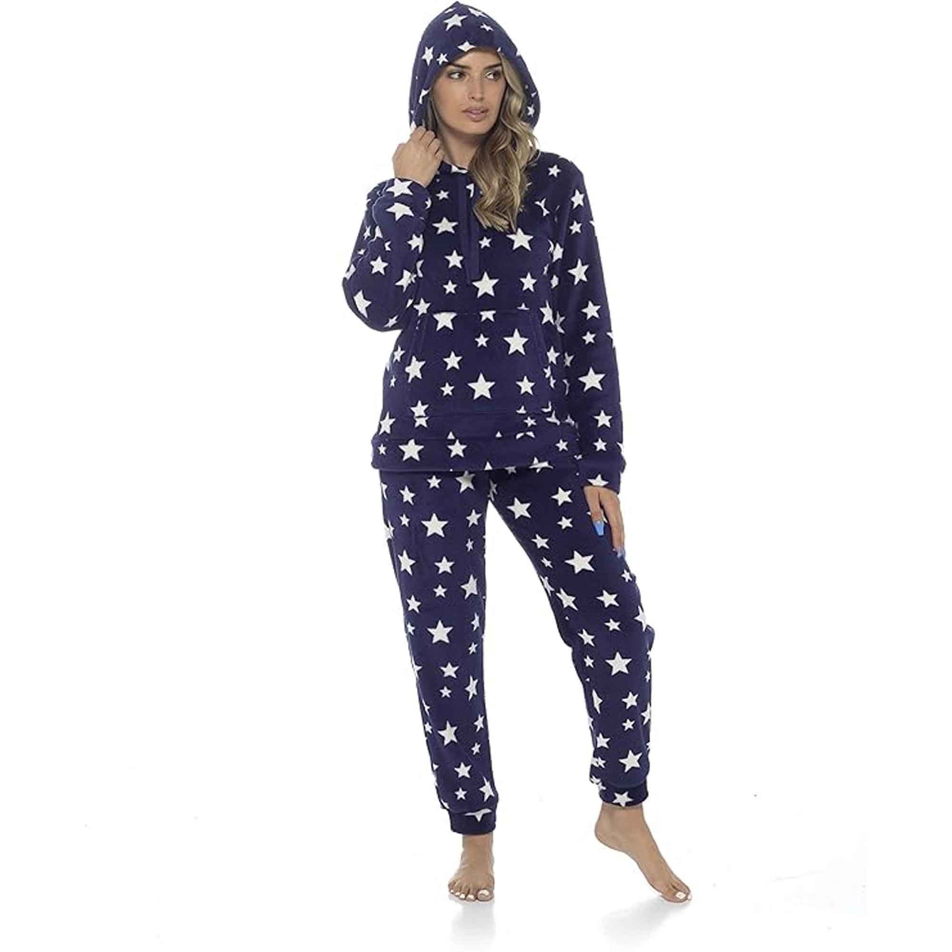 Daisy Dreamer Women's Plush Fleece Hooded Pyjama Set With Star Design Ultra-Soft - REGN