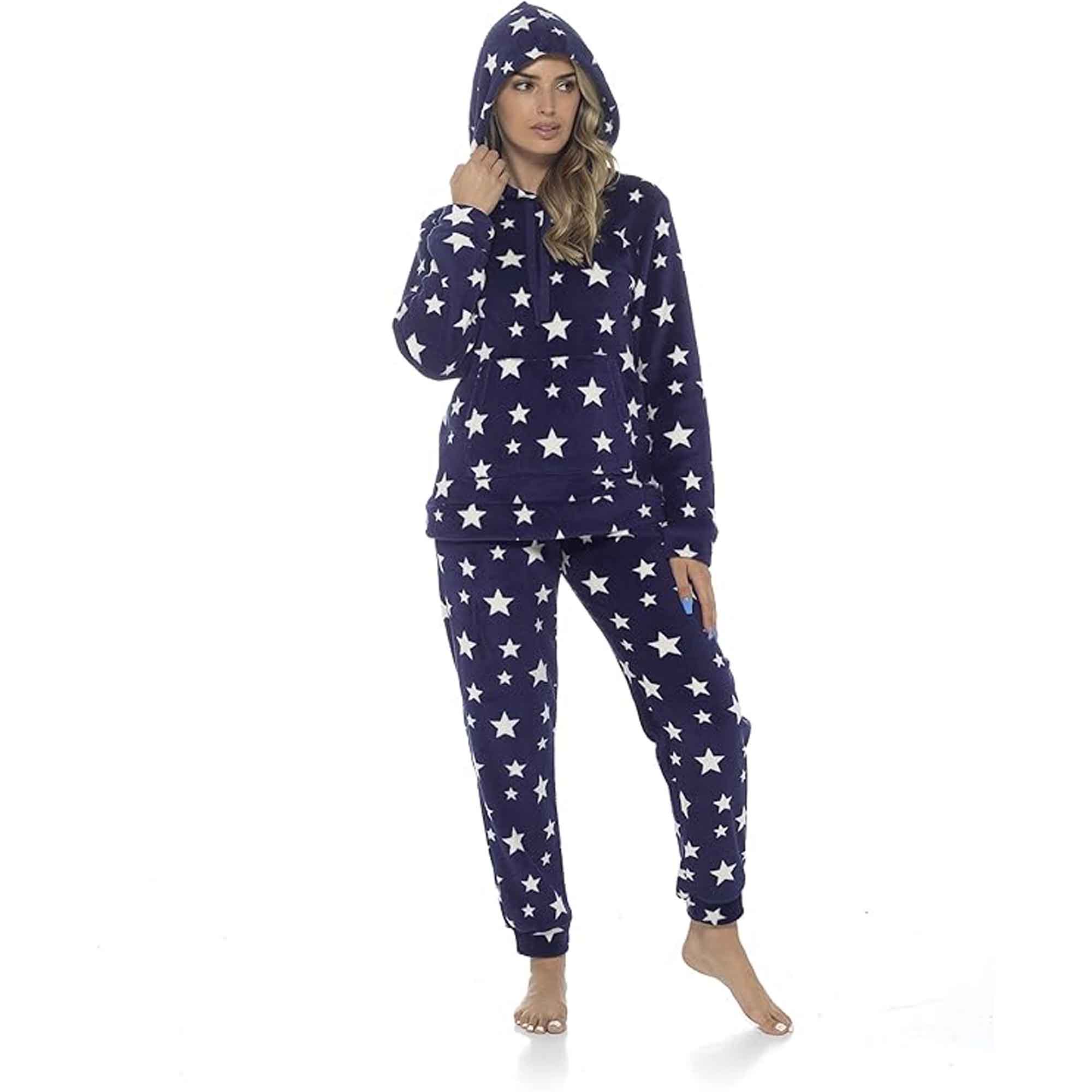 Daisy Dreamer Women's Plush Fleece Hooded Pyjama Set With Star Design Ultra-Soft - REGN
