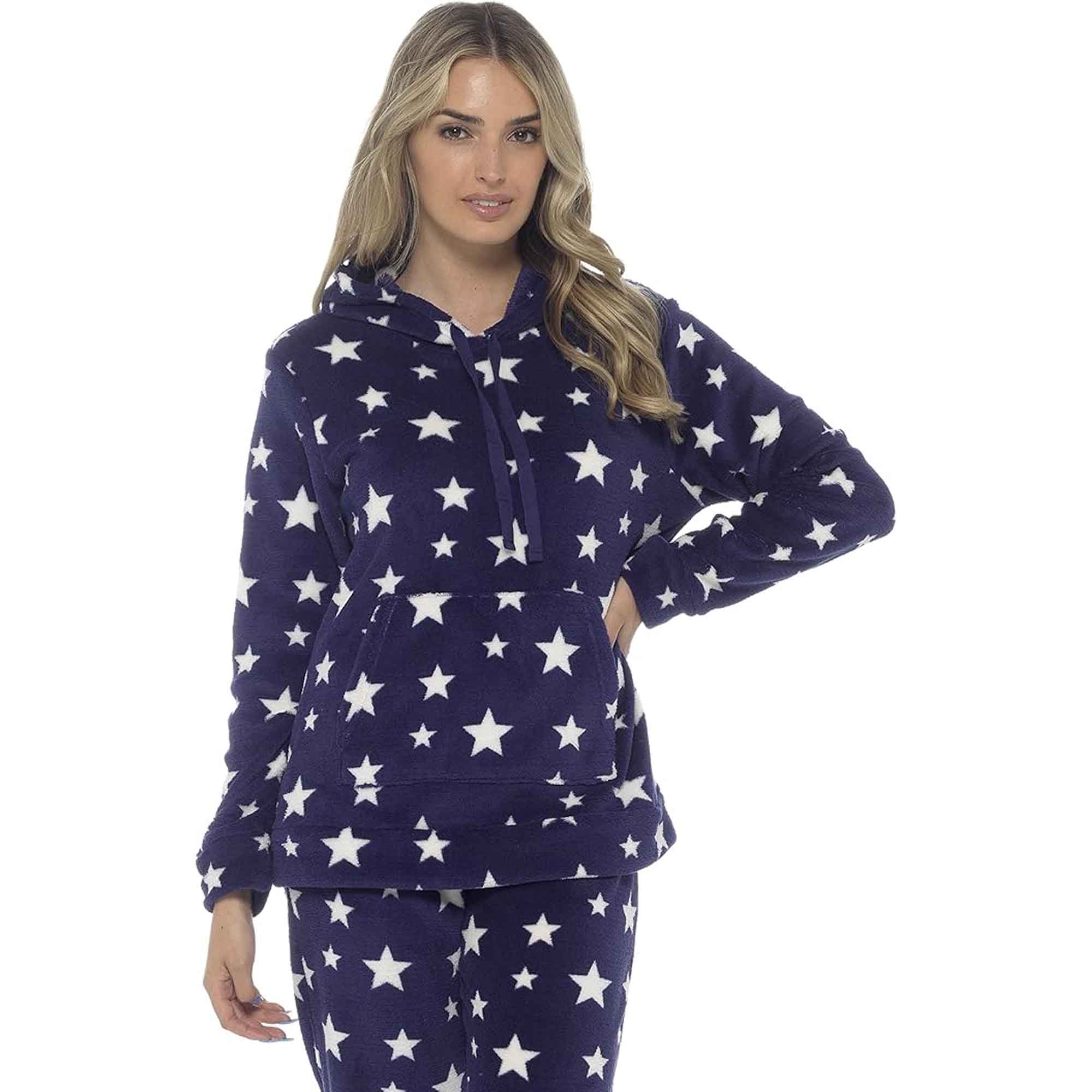 Daisy Dreamer Women's Plush Fleece Hooded Pyjama Set With Star Design Ultra-Soft - REGN