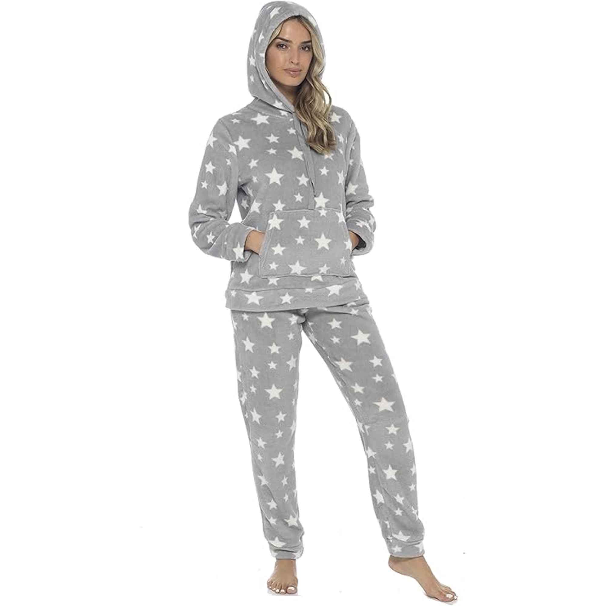 Daisy Dreamer Women's Plush Fleece Hooded Pyjama Set With Star Design Ultra-Soft - REGN