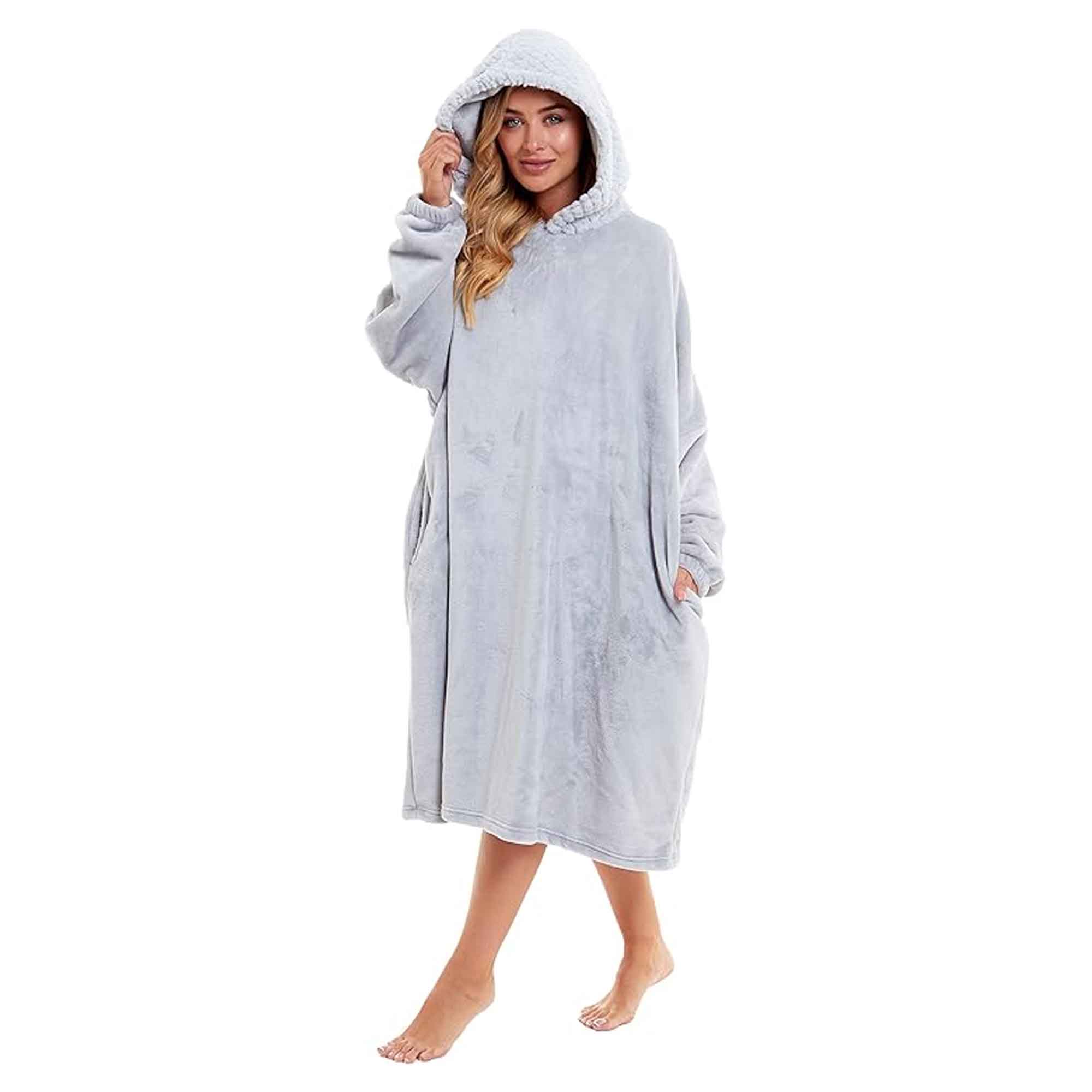 Daisy Dreamer Women's Plush Hooded Poncho Blanket Oversized Fleece Hoodie With Fur Hood - REGN