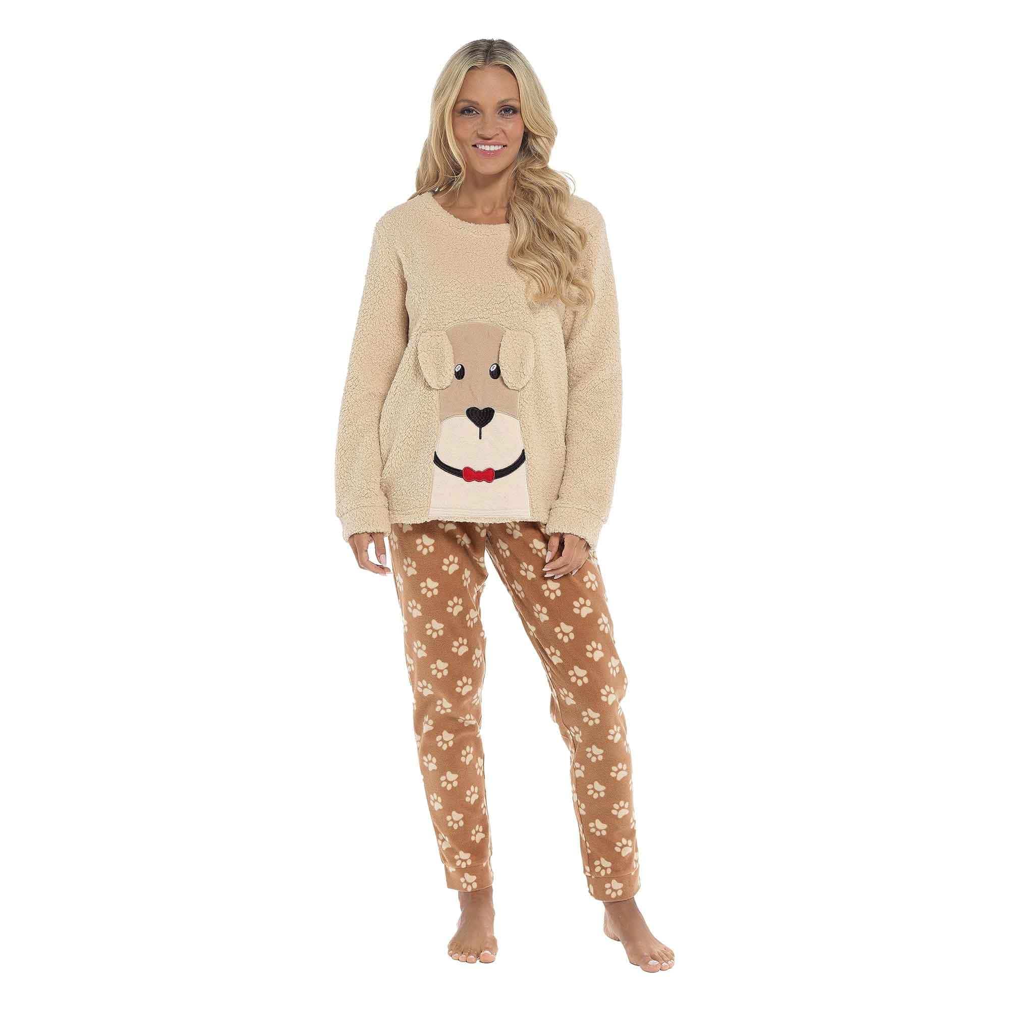 Daisy Dreamer Women's Pyjama Set Ultra Soft Fleece Dog Snuggle Elasticated Patterned - REGN