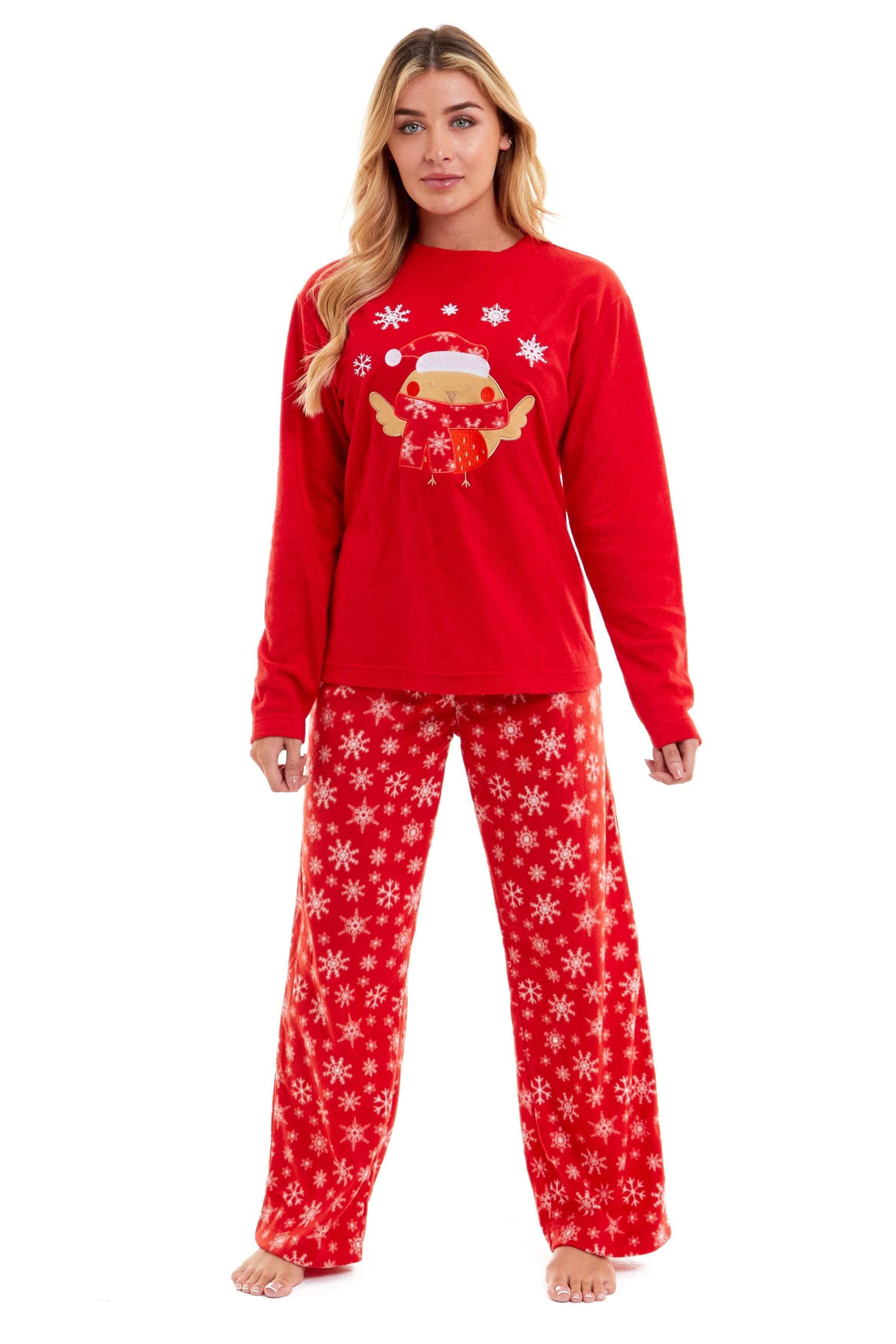 Daisy Dreamer Womens Red Polar Fleece Pyjama Set Hooded Top Elasticated Pants Embroidered - REGN