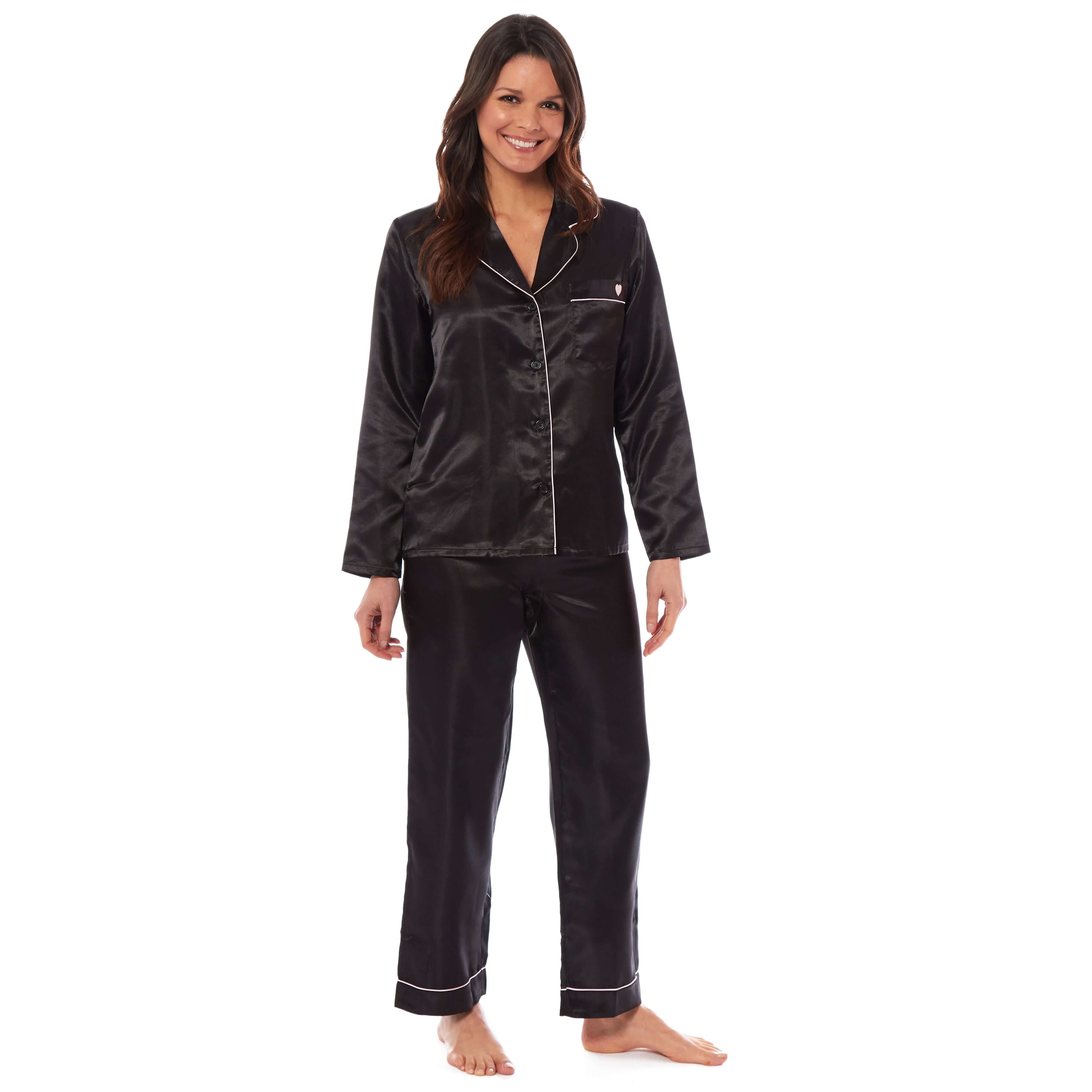 Daisy Dreamer Womens Satin Silk Pyjama Set Long Sleeve Dress Shirt Collar Loose Fit Pants - REGN