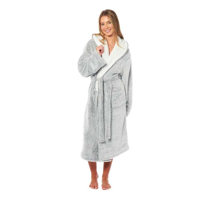 Daisy Dreamer Womens Shimmer Fleece Hooded Bath Robe Soft Plush Luxury Gown Cosy Winter - REGN