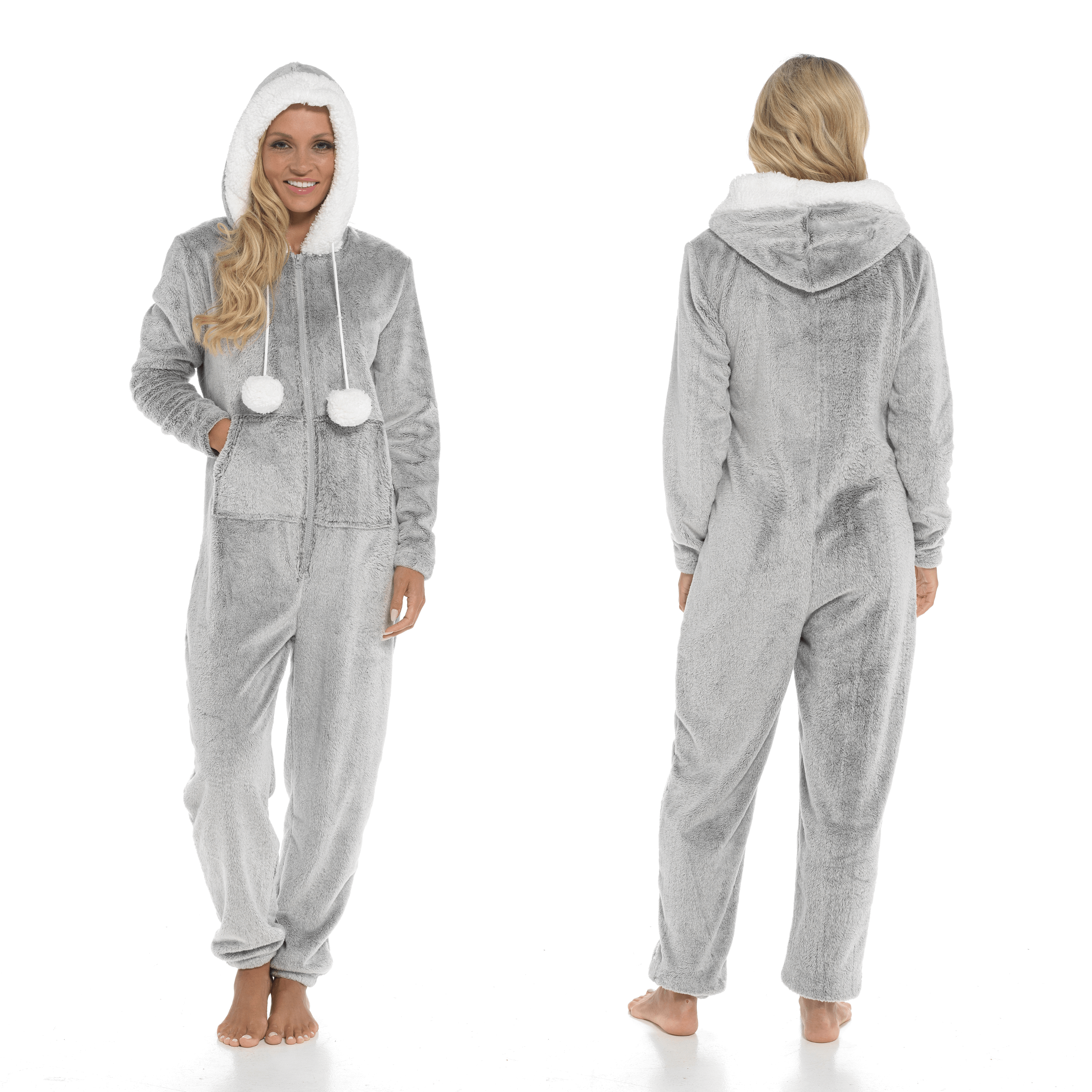 Daisy Dreamer Women's Shimmer Fleece Hooded Onesie Pyjama With Zip Pockets And Pompoms - REGN