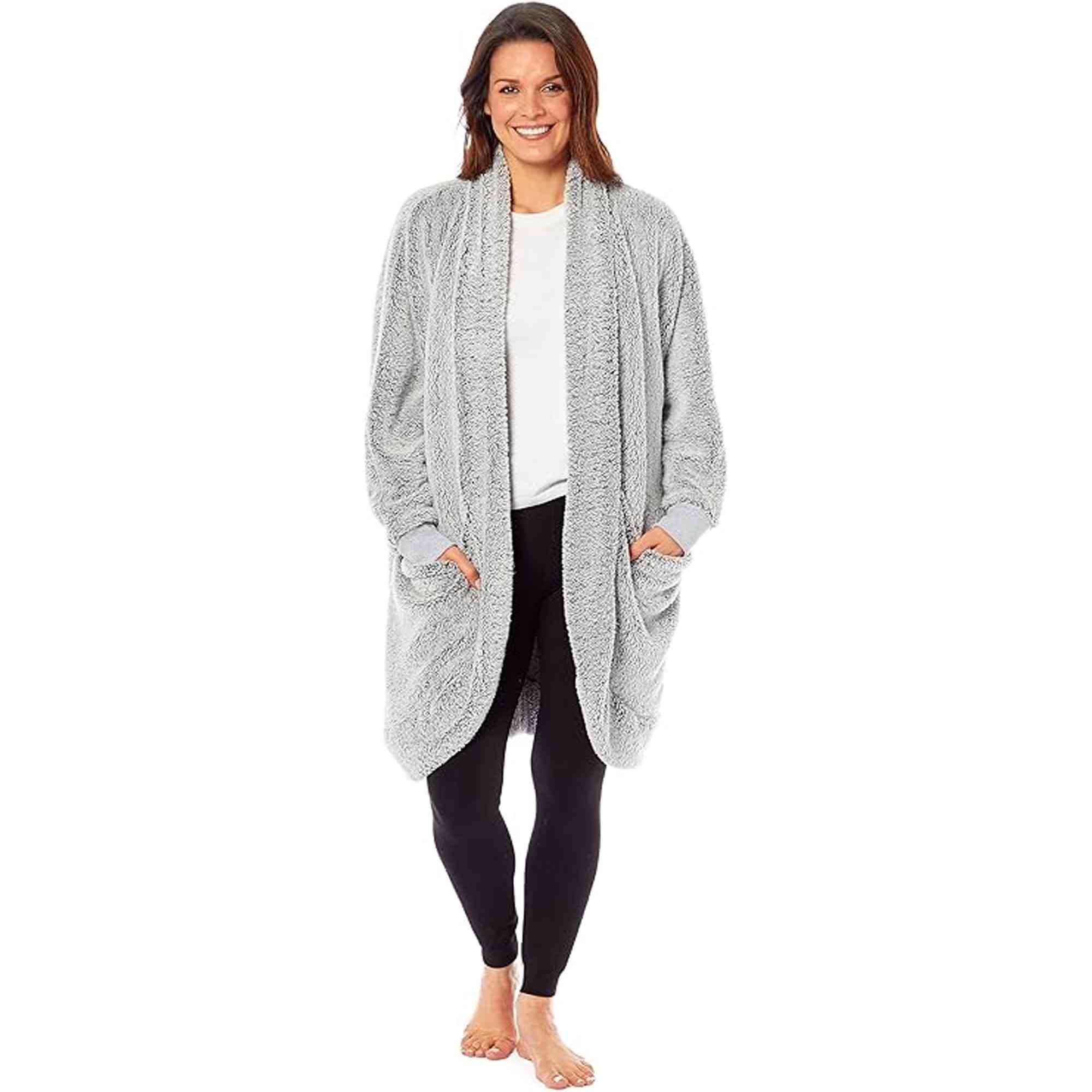Daisy Dreamer Womens Shimmer Grey Cardi Gown Soft Touch Luxury House Coat Robe Loungewear - REGN