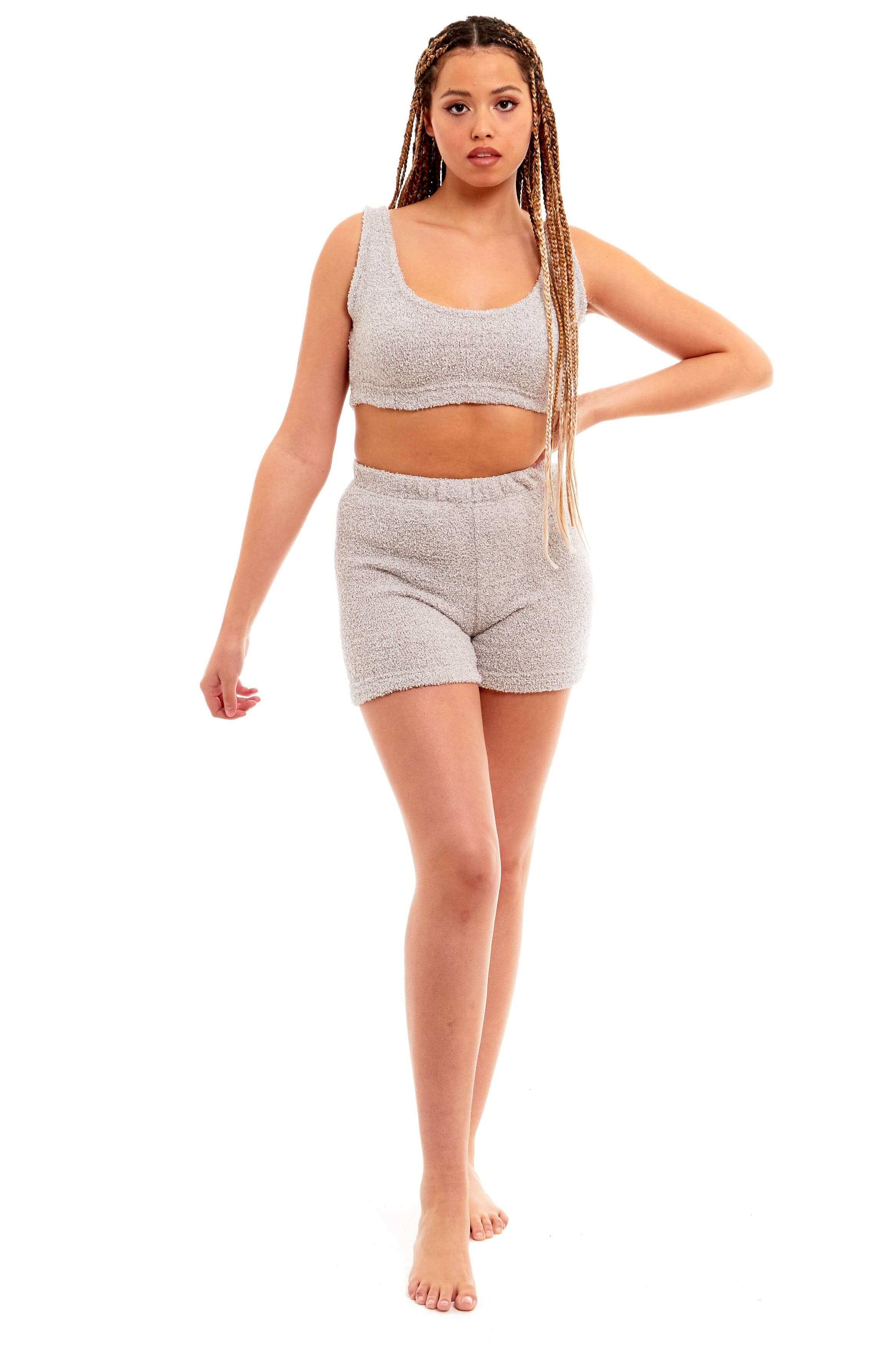 Daisy Dreamer Womens Teddy Fleece Crop Top And Shorts Pyjama Loungewear Set Ultra Soft - REGN