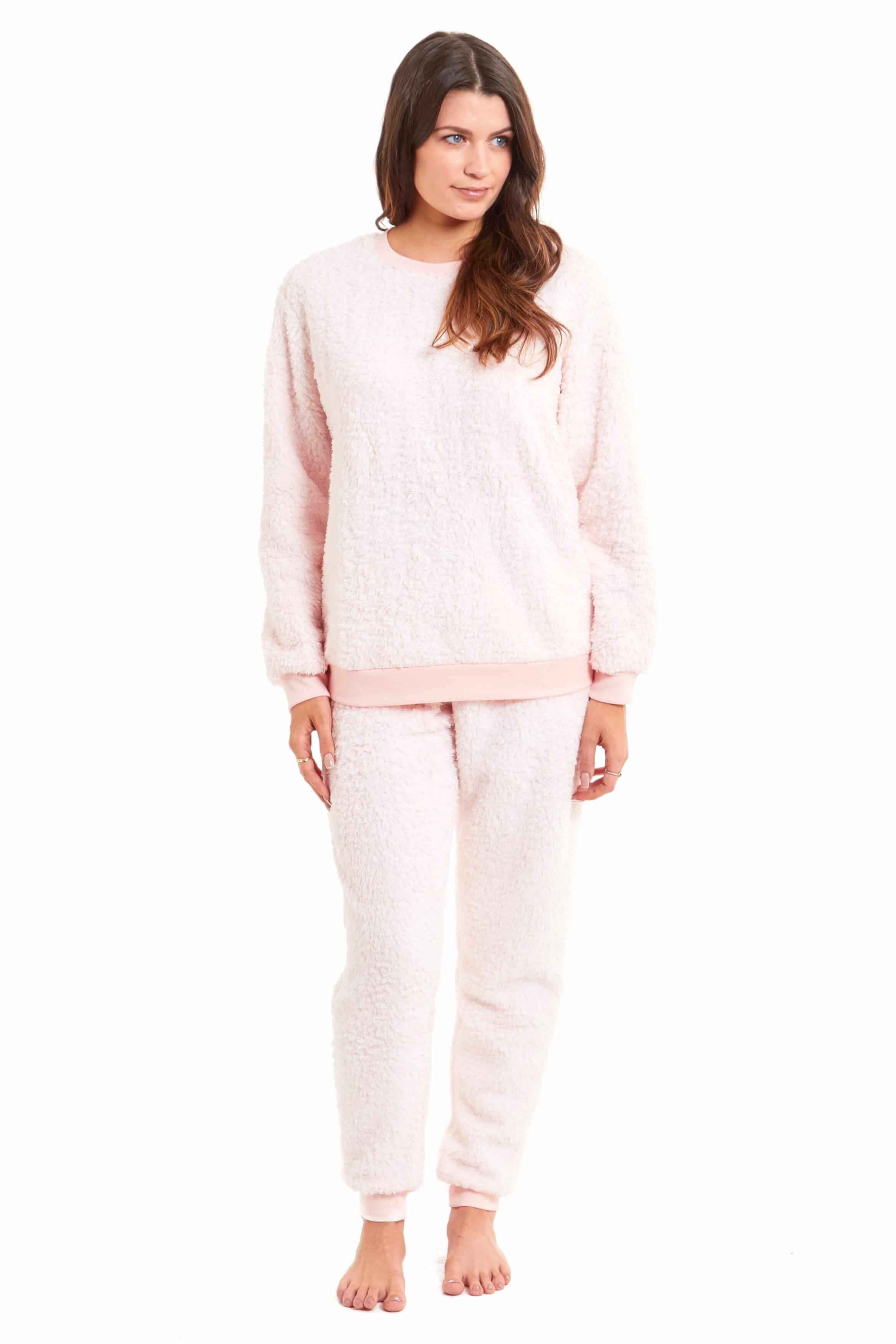 Daisy Dreamer Womens Teddy Fleece Lounge Set Fluffy Cosy Crew Neck Pyjama Stretchable - REGN