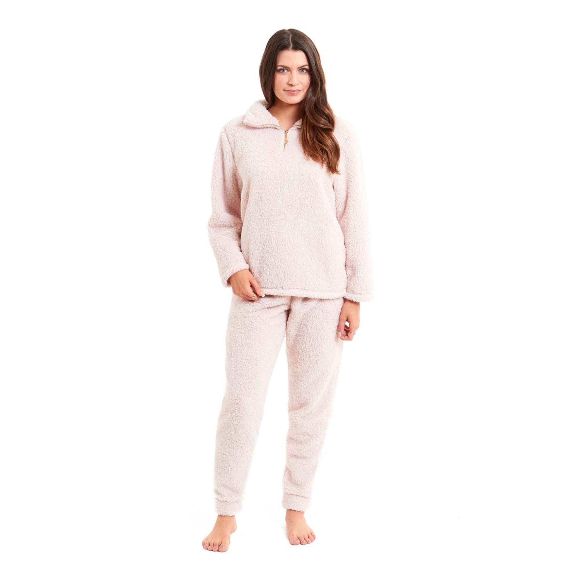 Daisy Dreamer Womens Teddy Fleece Loungewear Set Zip Front Top And Elasticated Waistband - REGN