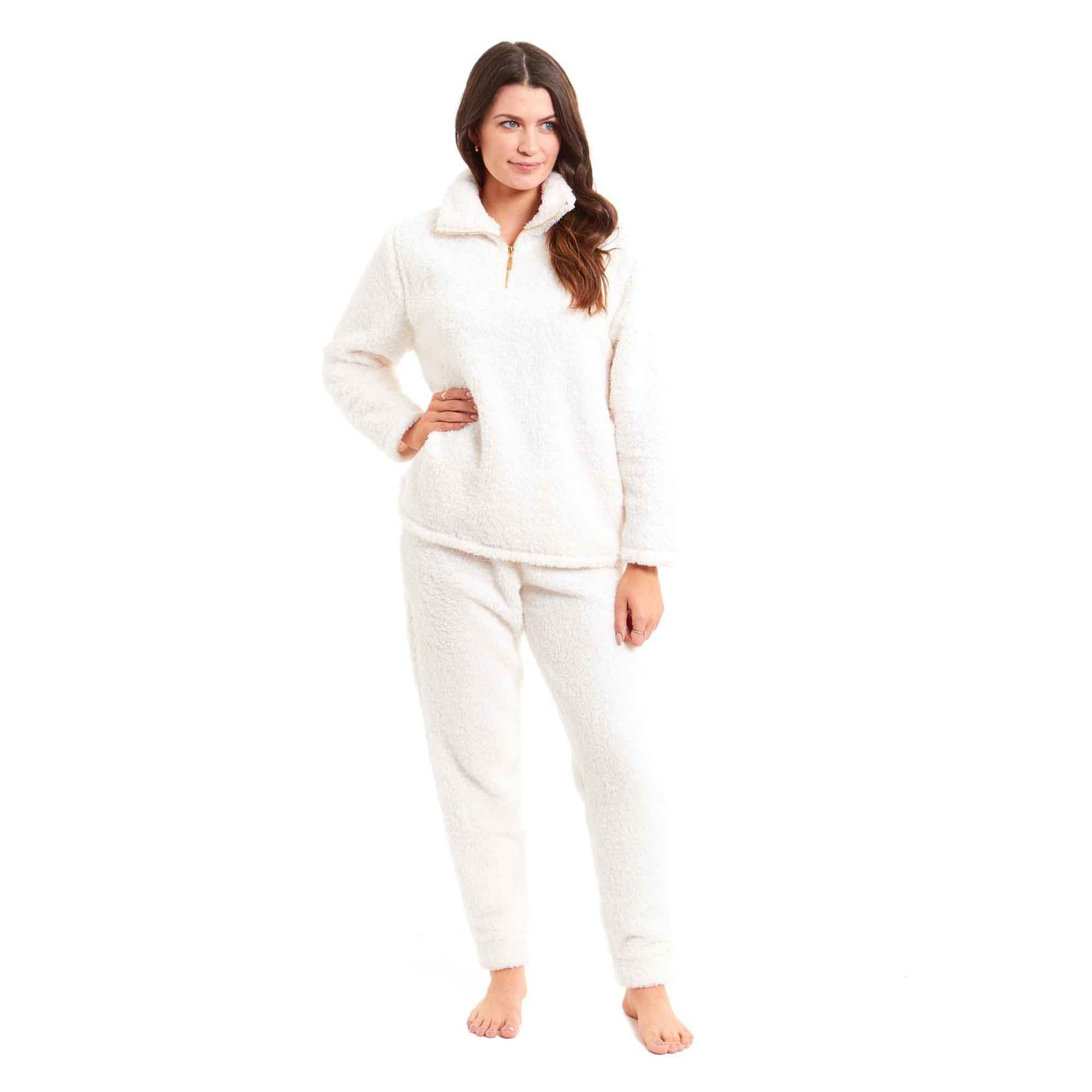 Daisy Dreamer Womens Teddy Fleece Loungewear Set Zip Front Top And Elasticated Waistband - REGN