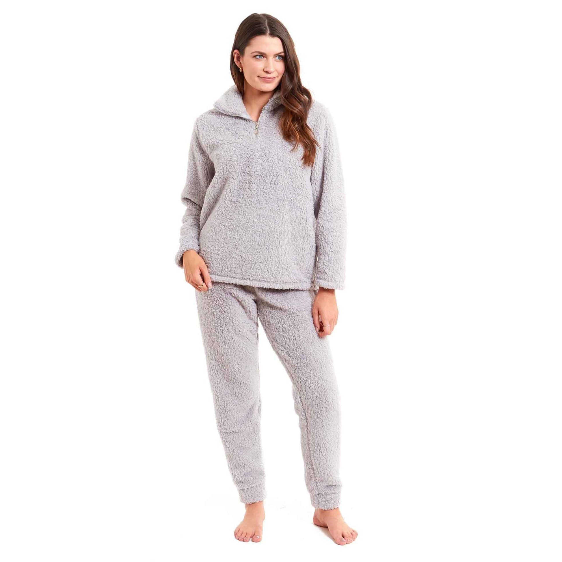 Daisy Dreamer Womens Teddy Fleece Loungewear Set Zip Front Top And Elasticated Waistband - REGN