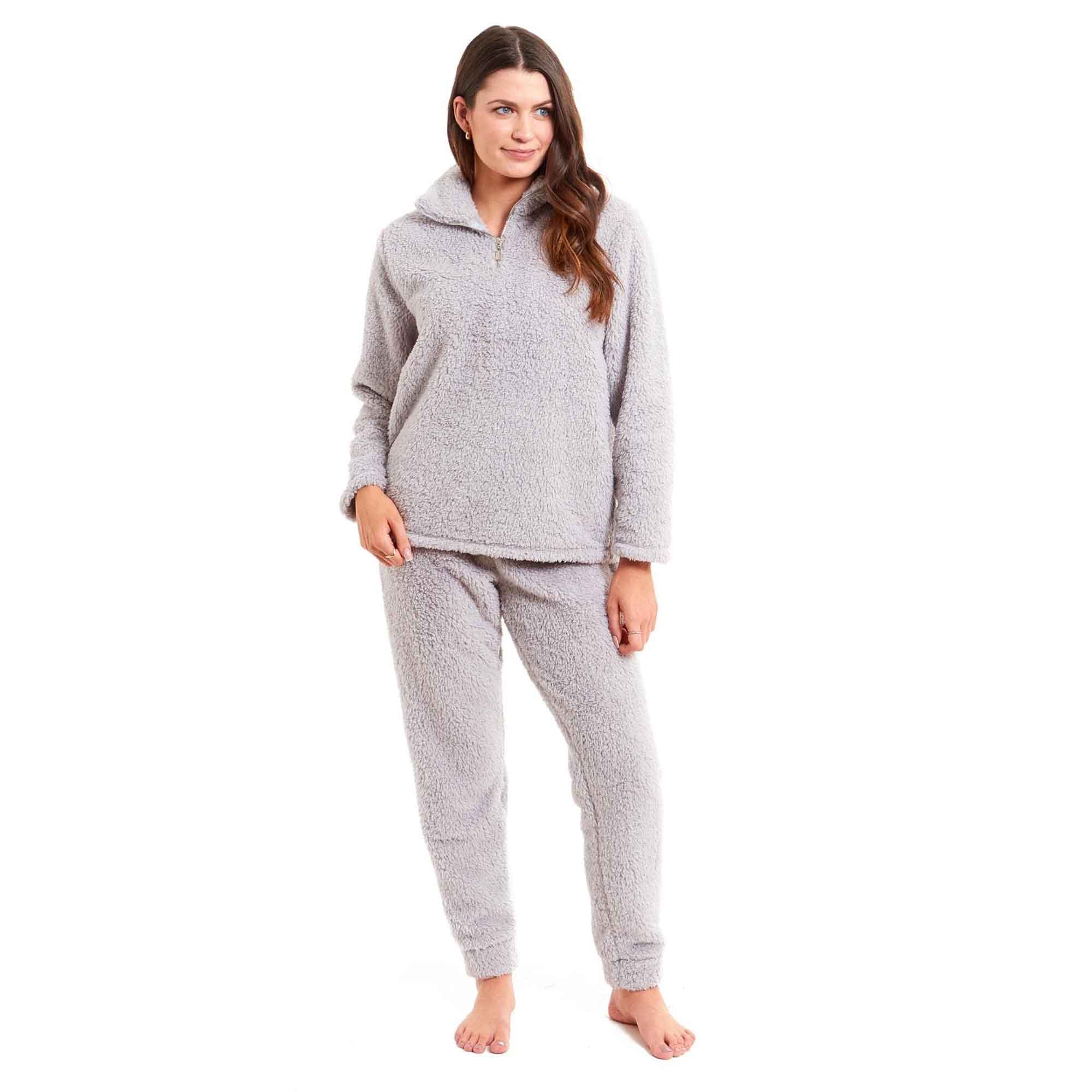 Daisy Dreamer Womens Teddy Fleece Loungewear Set Zip Front Top And Elasticated Waistband - REGN