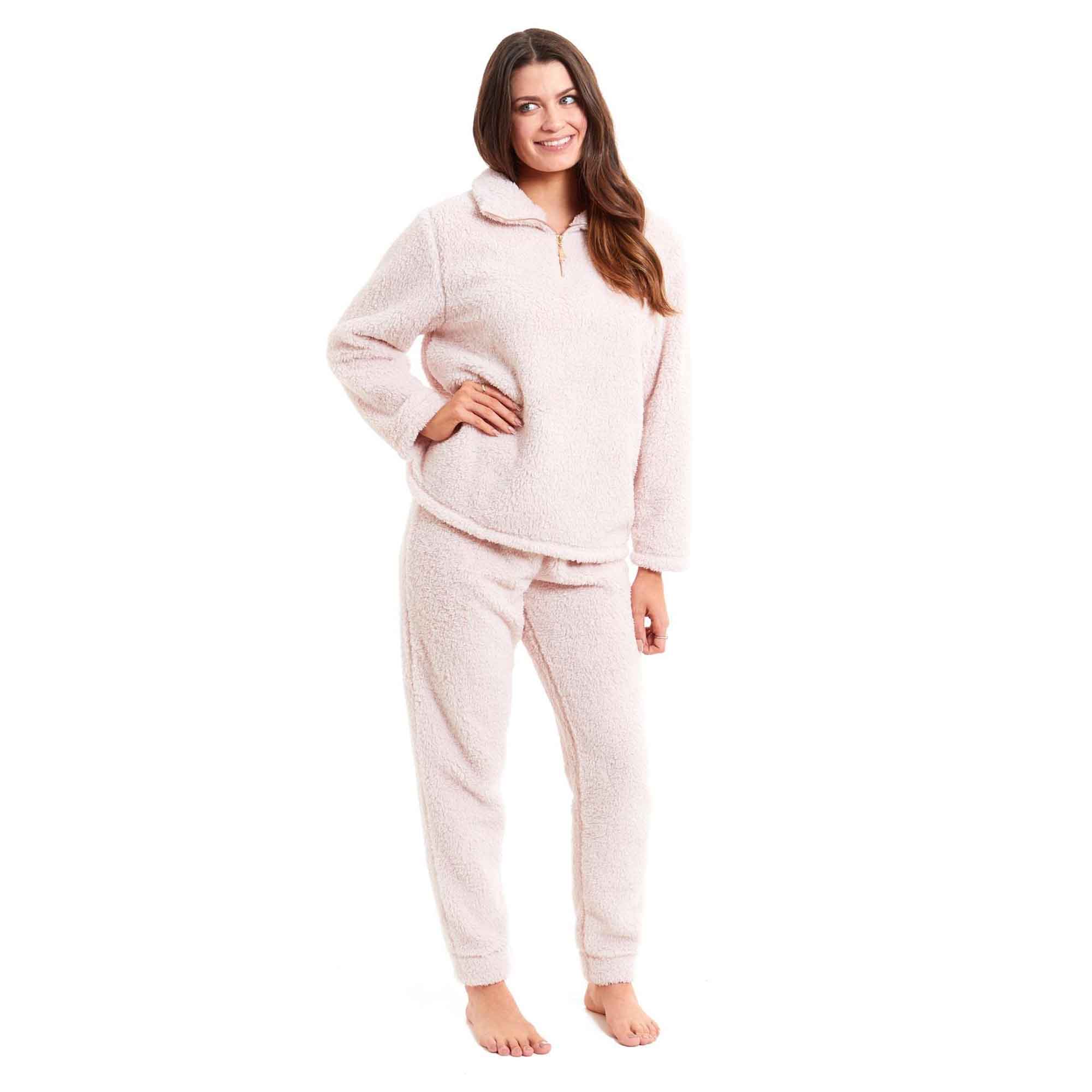 Daisy Dreamer Womens Teddy Fleece Loungewear Set Zip Front Top And Elasticated Waistband - REGN