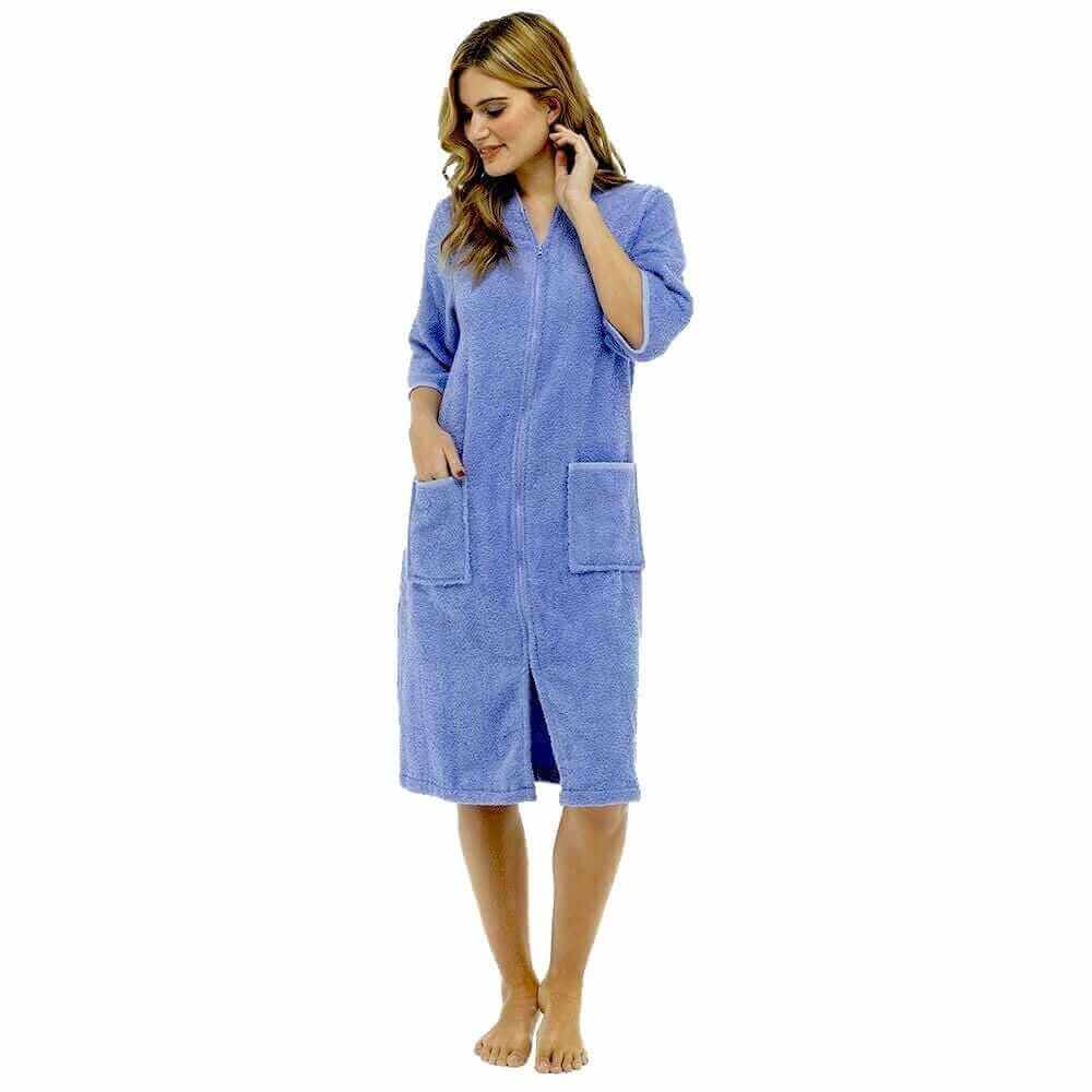 Daisy Dreamer Womens Terry Towelling Bath Robe Zip Through 100% Cotton Ultra Absorbent - REGN