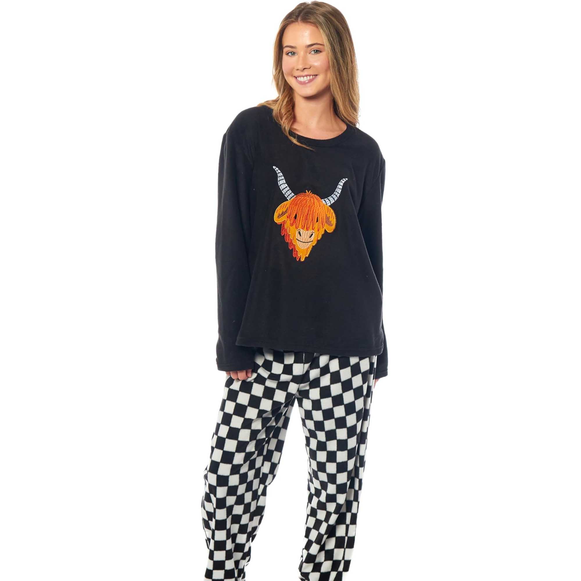 Daisy Dreamer Womens Thermal Fleece Pyjama Set Animal Print Long Sleeve Cosy Winter - REGN