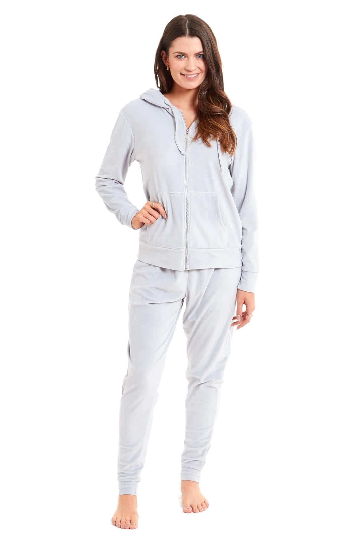 Daisy Dreamer Women's Velour Fleece Hooded Zip Track Suit Velvet Loungewear Set Elastic - REGN