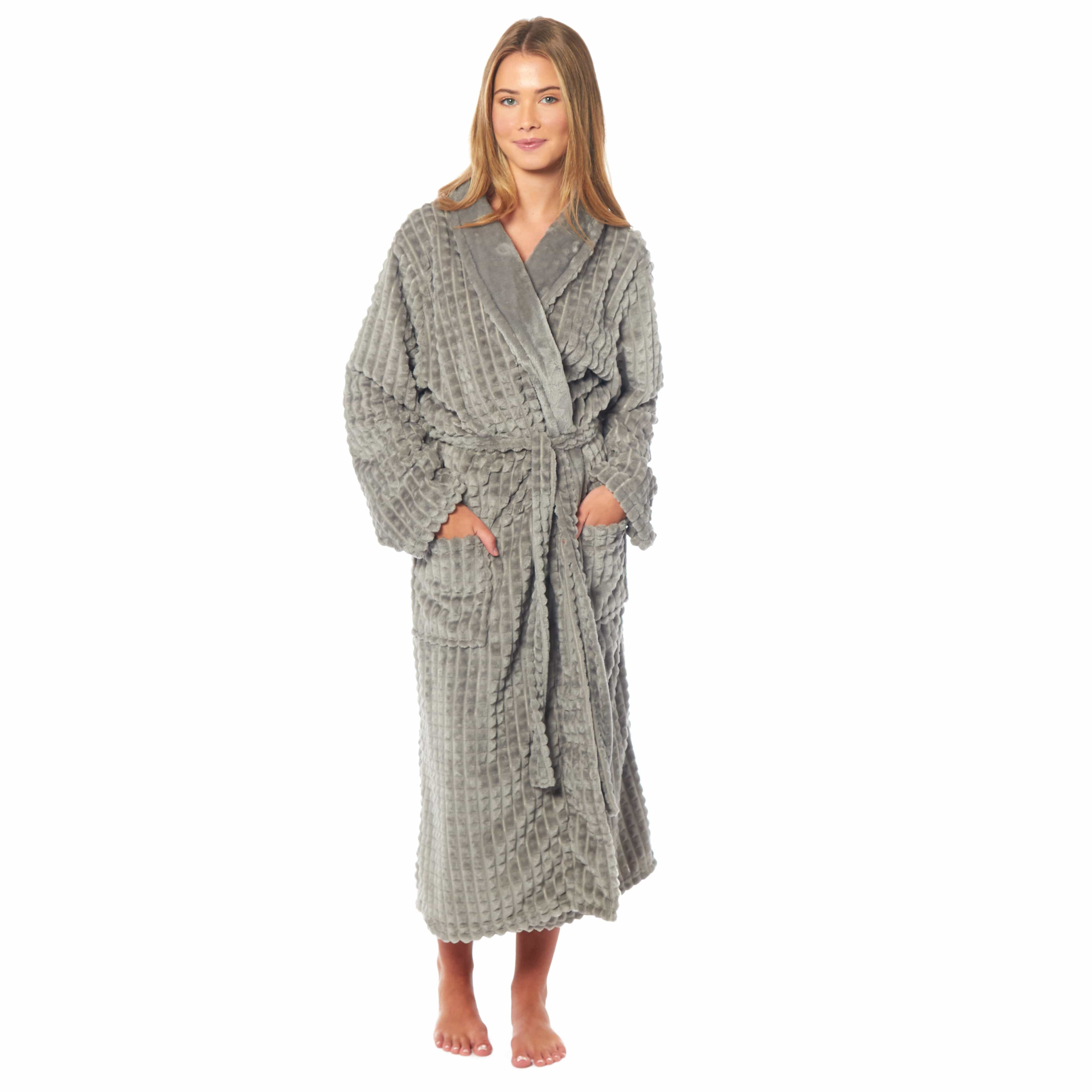 Daisy Dreamer Womens Waffle Fleece Robe Long Belted Pockets Luxurious Dressing Gown - REGN