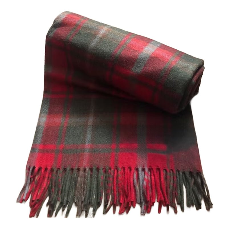 Dark Maple Berry Recycled Wool Blanket in Soft Tartan Check - REGN