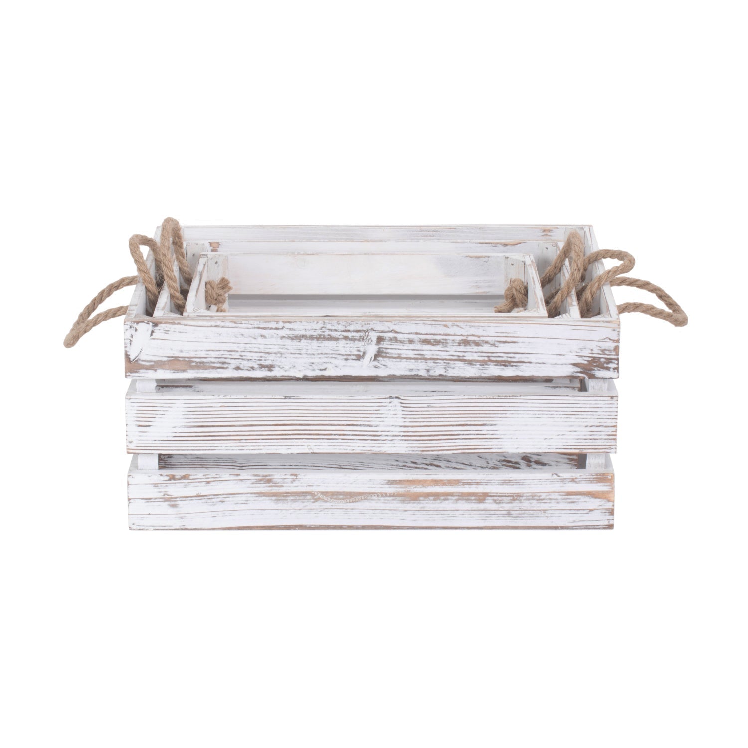 Distressed White Wash Rope Handled Crate Set 3 - REGN