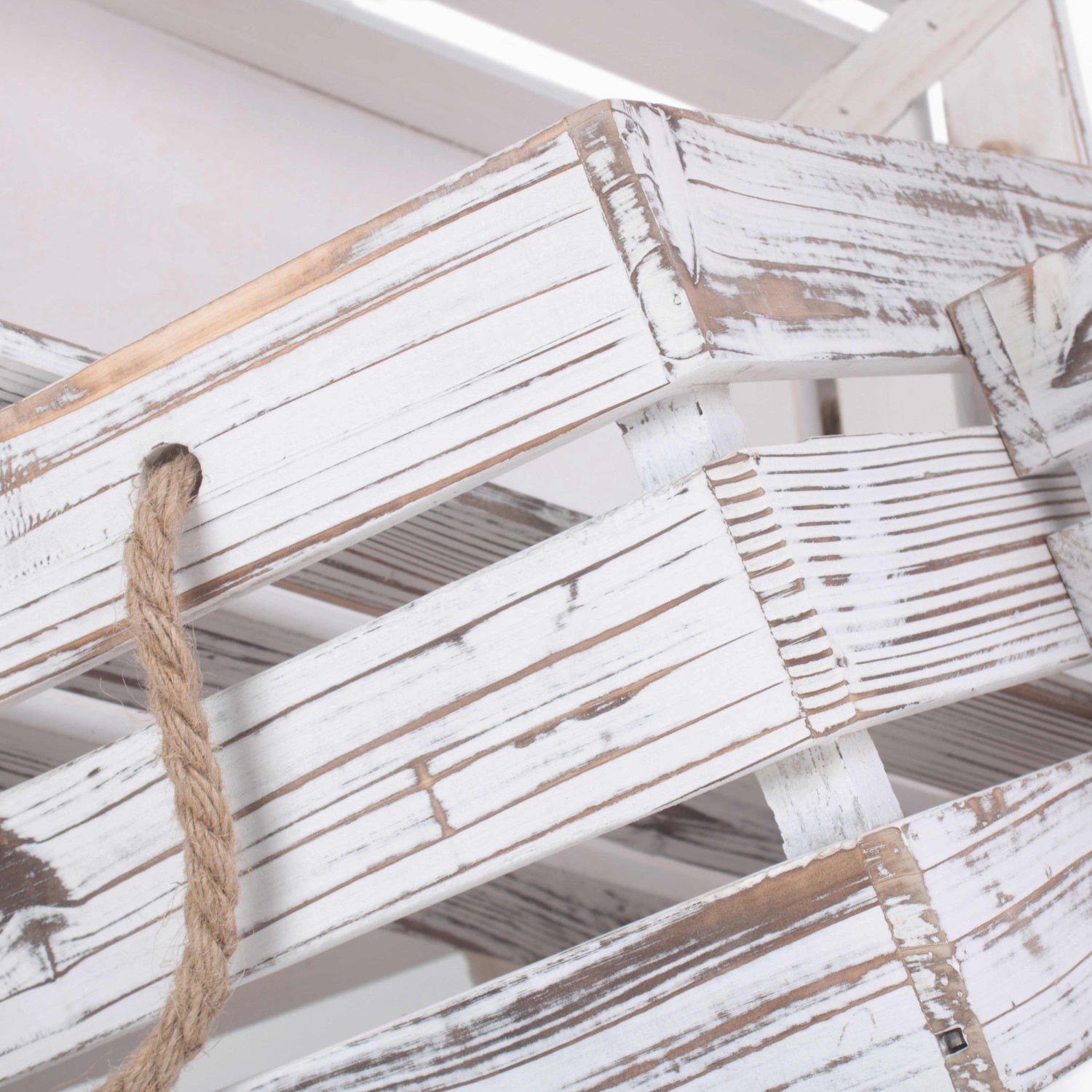 Distressed White Wash Rope Handled Crate Set 3 - REGN