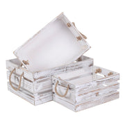 Distressed White Wash Rope Handled Crate Set 3 - REGN