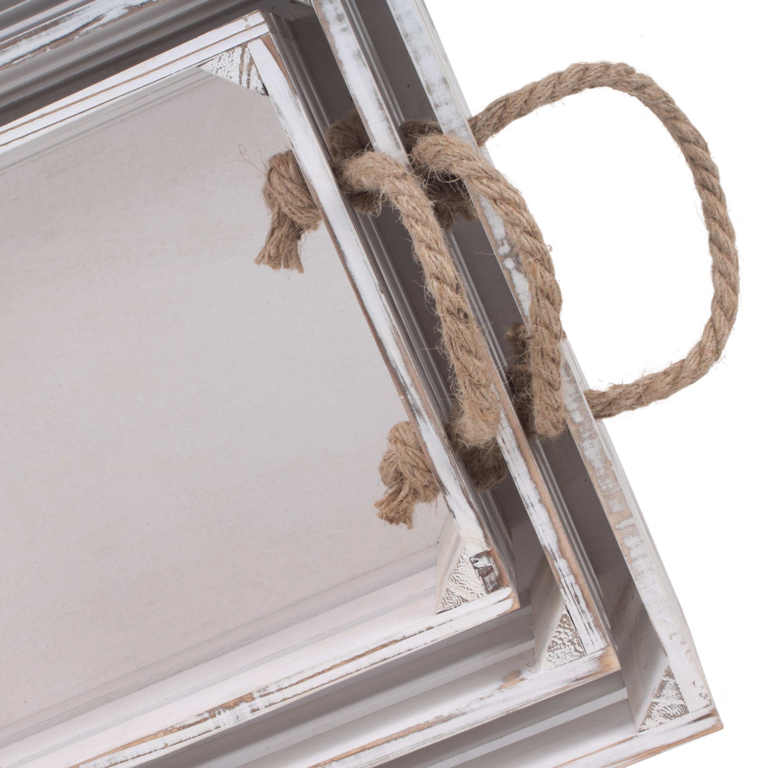 Distressed White Wash Rope Handled Crate Set 3 - REGN
