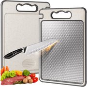 Double - Sided Stainless Steel Cutting Board with Wheat Straw & Knife Sharpener - REGN