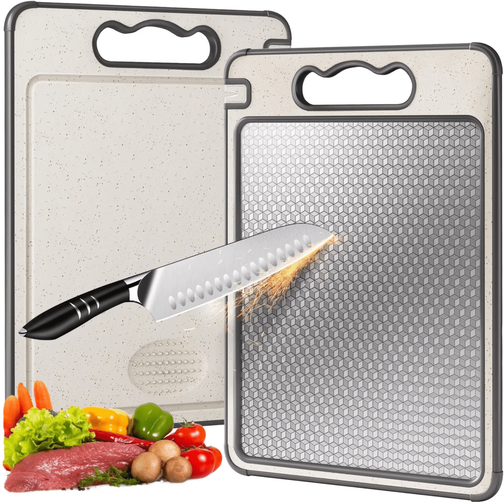 Double - Sided Stainless Steel Cutting Board with Wheat Straw & Knife Sharpener - REGN