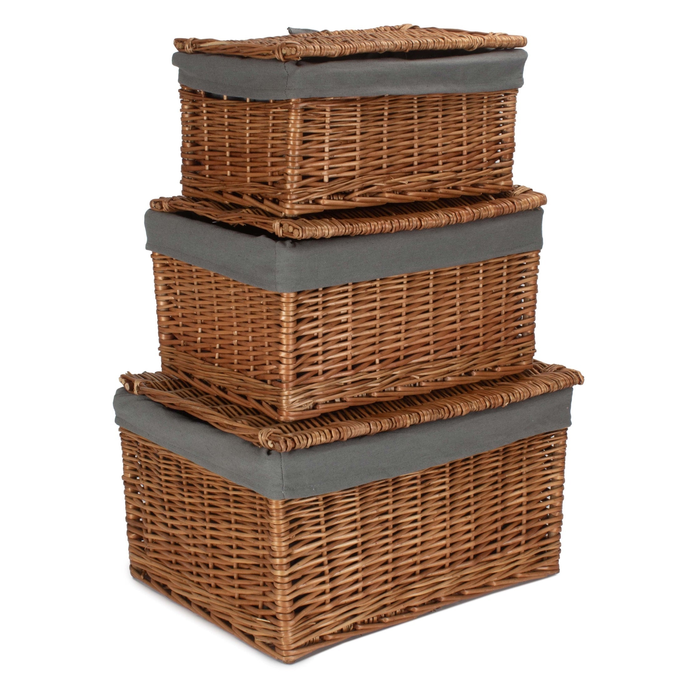 Double Steamed Storage Willow Hamper with Grey Sage Lining Set 3 - REGN