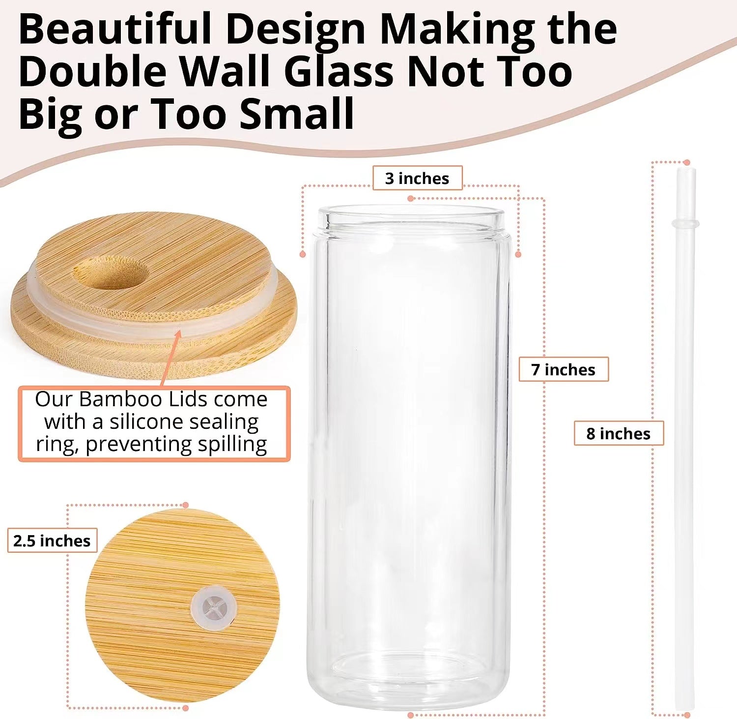 Double Wall Glass Drinking Glasses with Bamboo Lids and Glass Straws – Set of 6 - REGN