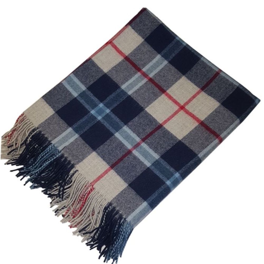 Douglas Navy Recycled Wool Blanket in Classic Tartan Check - REGN