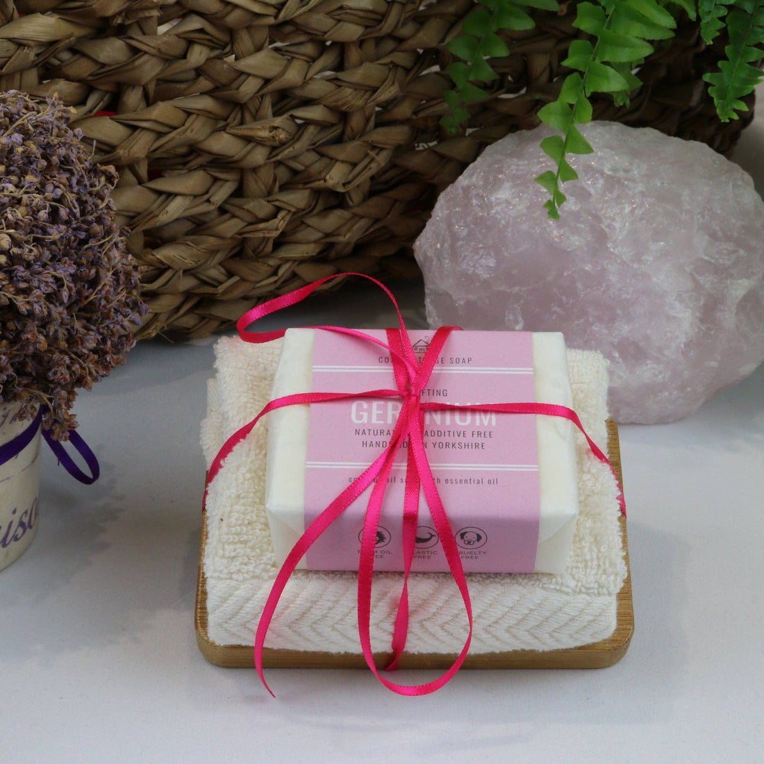 Natural Soap, Cotton Cloth & Bamboo Dish Gift Set – Handmade in Yorkshire