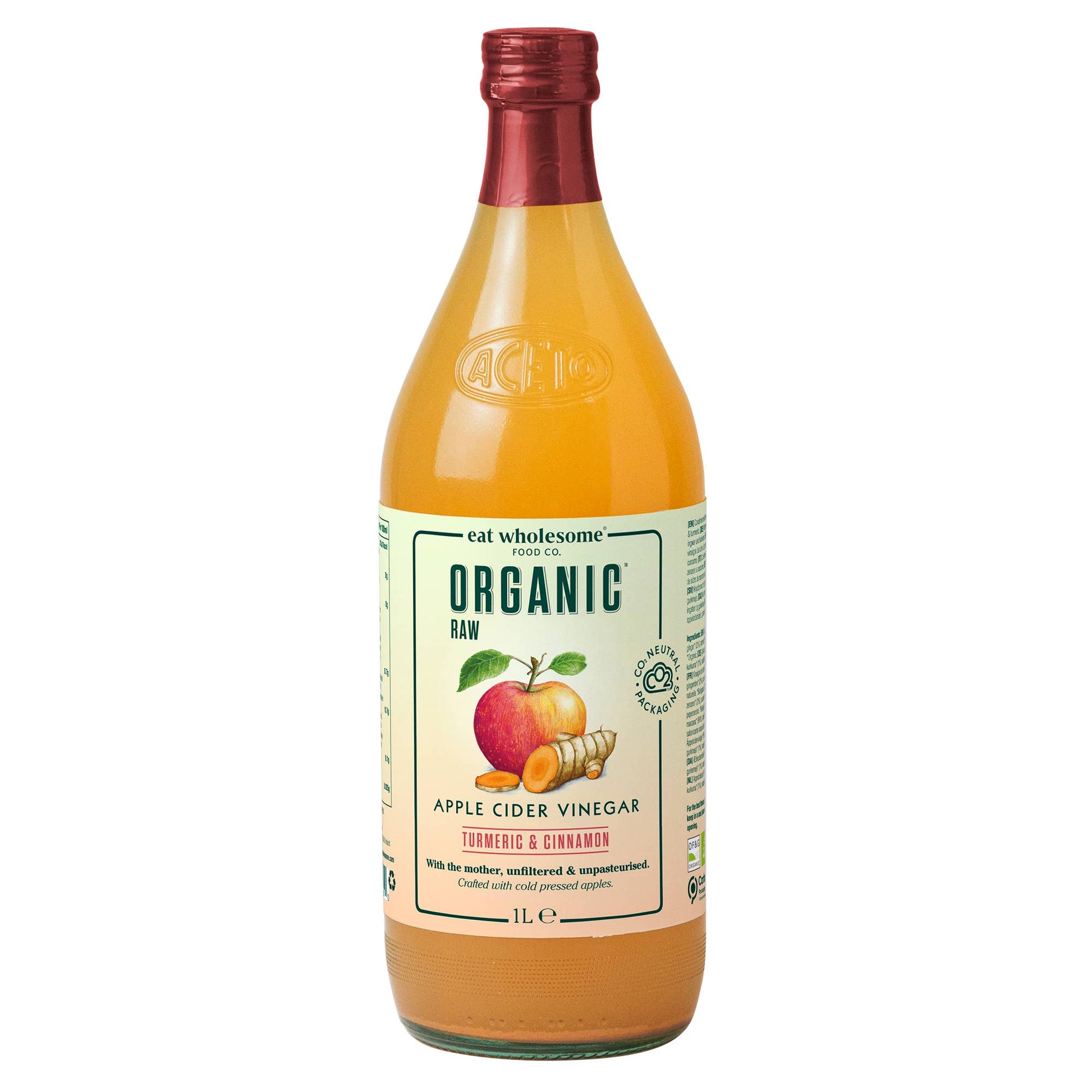 Eat Wholesome Organic Apple Cider Vinegar Turmeric Cinnamon 1L – Raw Unfiltered - REGN