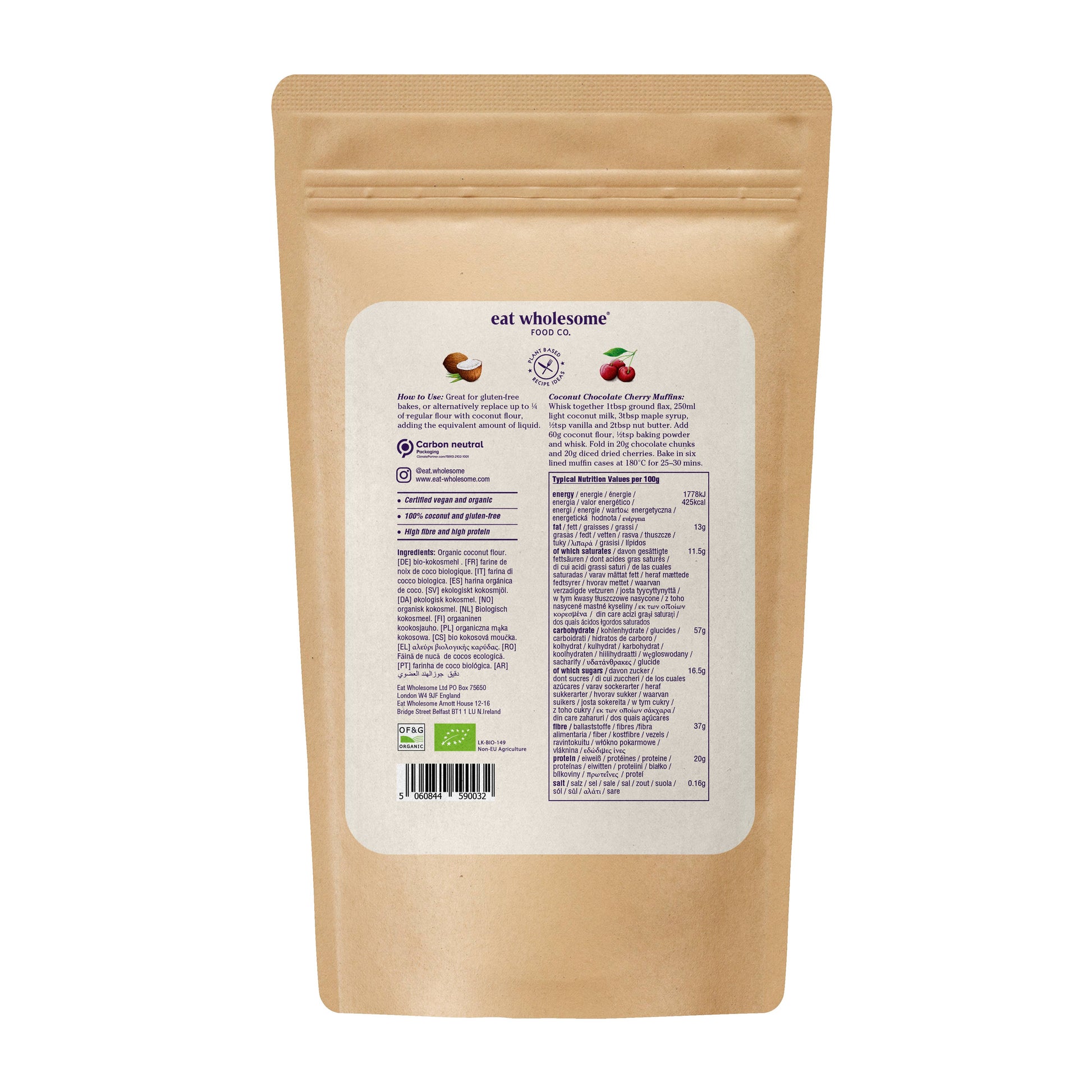 Eat Wholesome Organic Coconut Flour 500g – High Fibre Gluten Free Flour - REGN