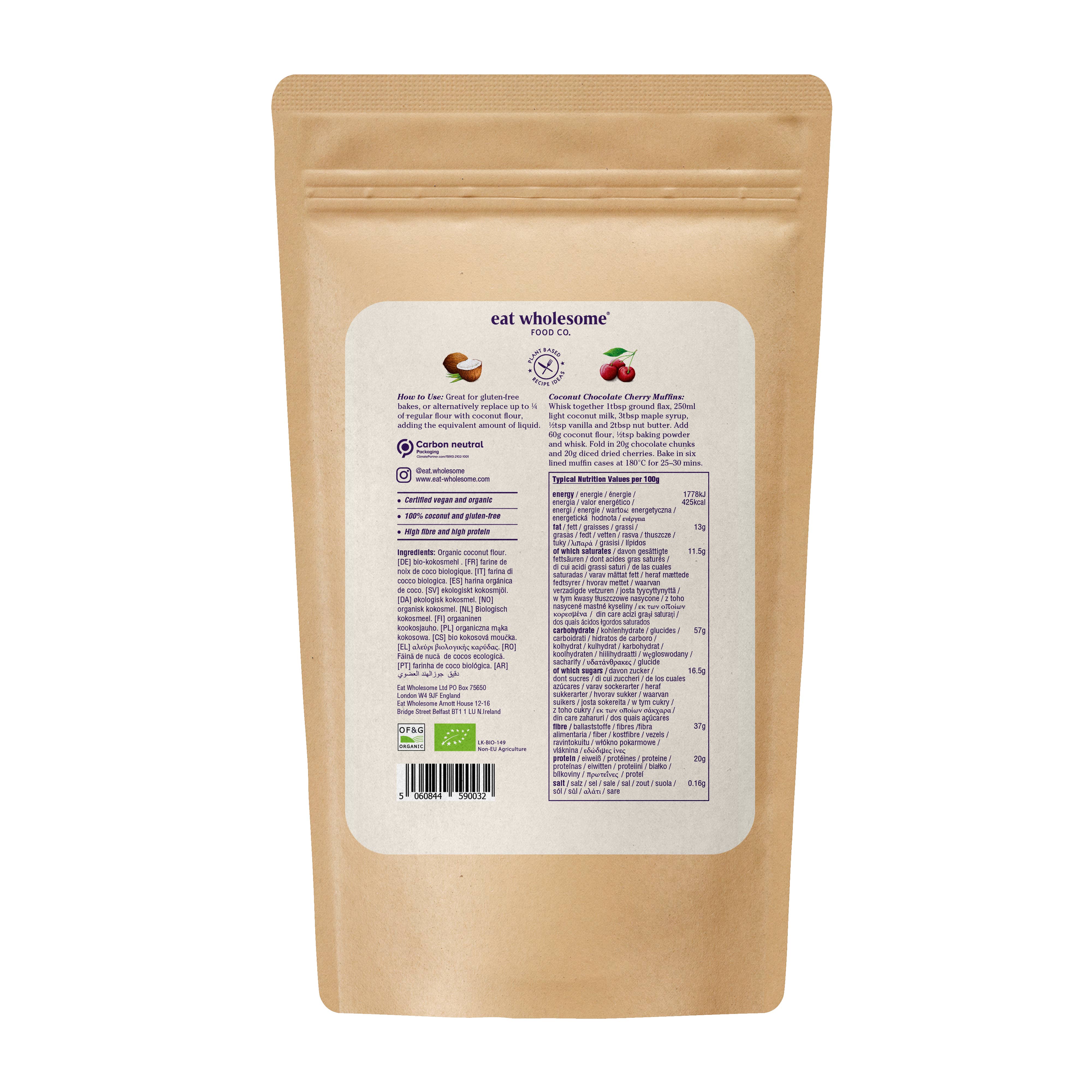 Eat Wholesome Organic Coconut Flour 500g – High Fibre Gluten Free Flour - REGN
