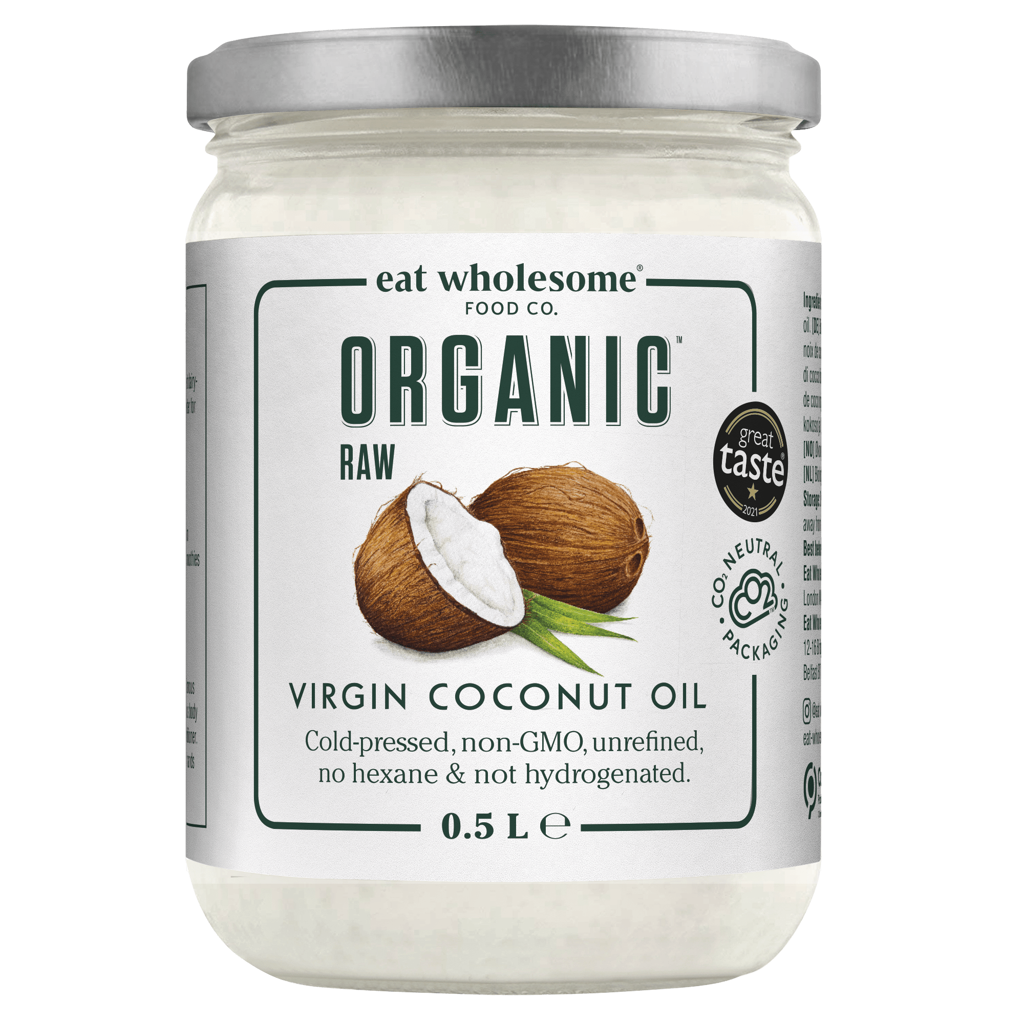 Eat Wholesome Organic Extra Virgin Coconut Oil 500ml – Raw Cold Pressed - REGN