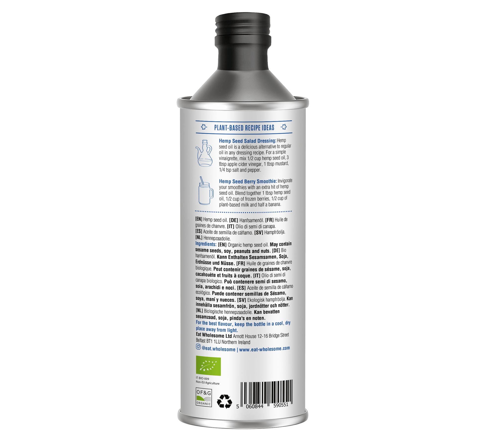 Eat Wholesome Organic Hemp Seed Oil 500ml | Cold-Pressed - REGN