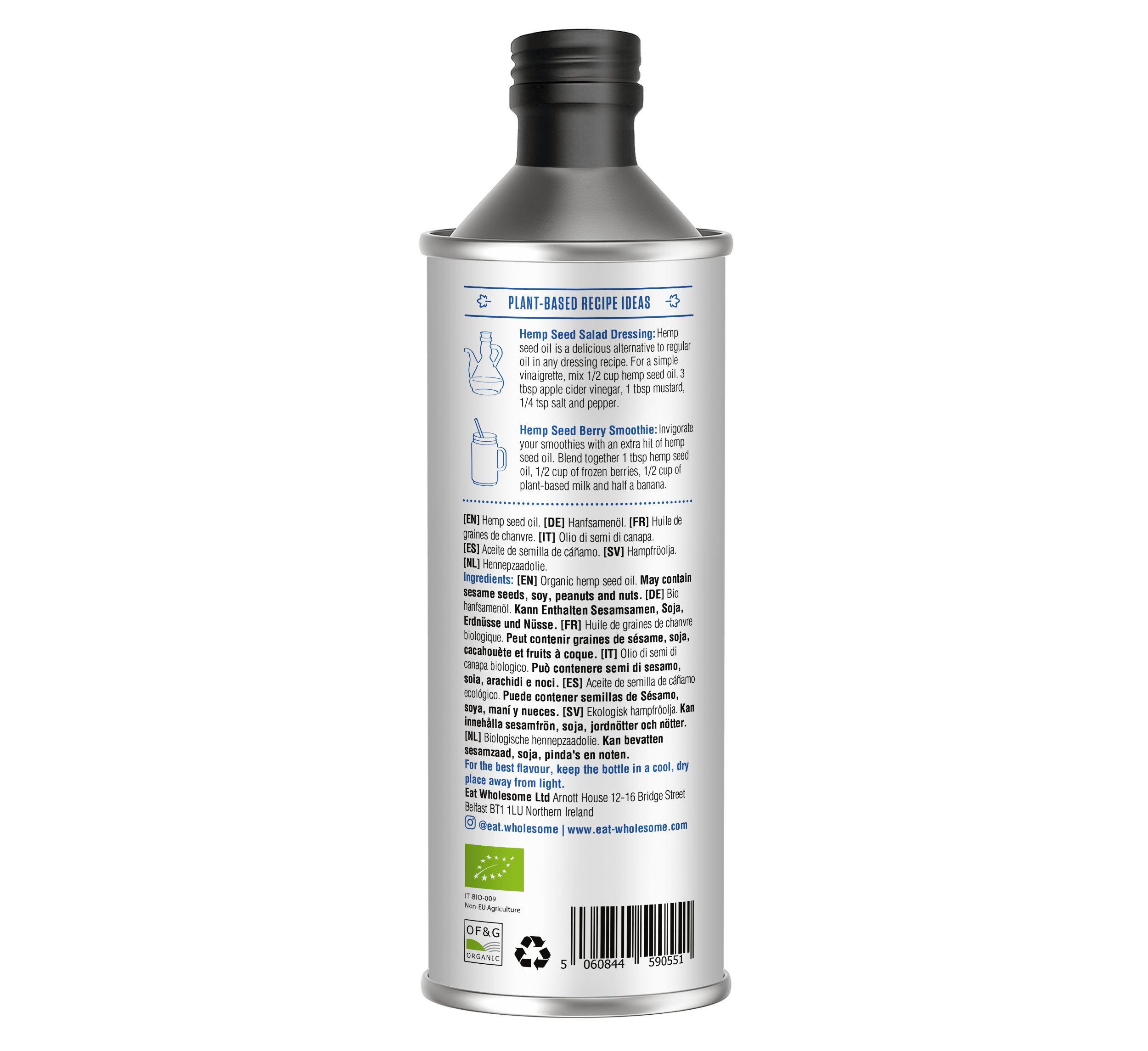 Eat Wholesome Organic Hemp Seed Oil 500ml | Cold-Pressed - REGN