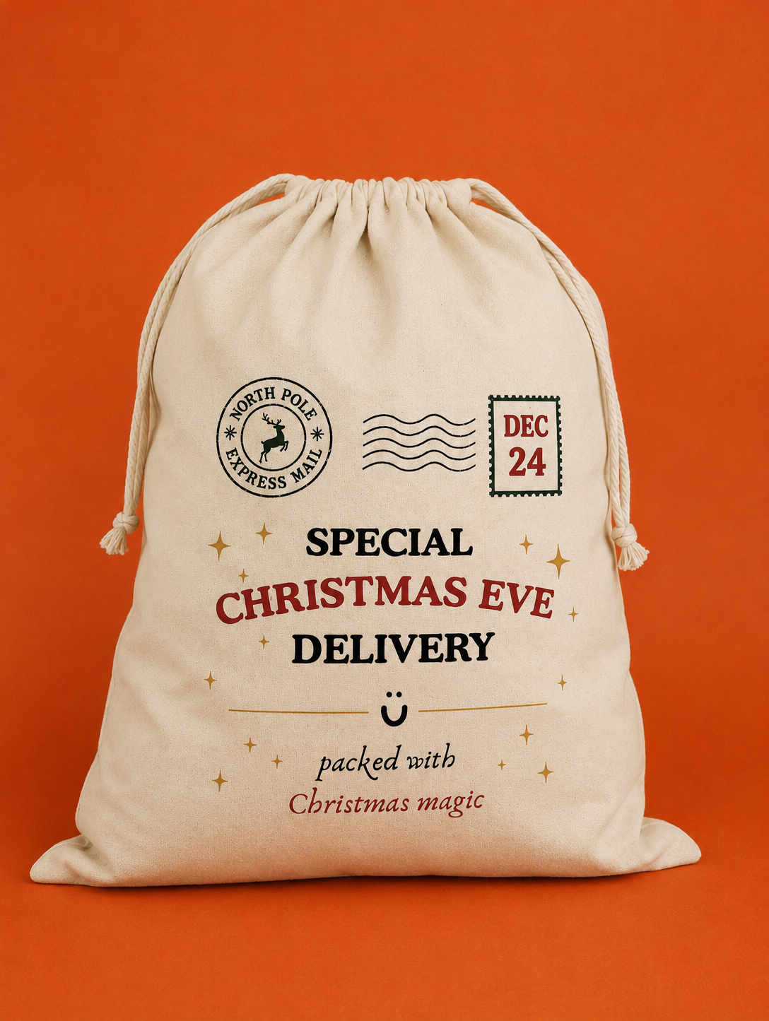 Reusable Christmas Eve Santa Bag | Handmade Cotton Christmas Gift Sack | 35 x 45cm