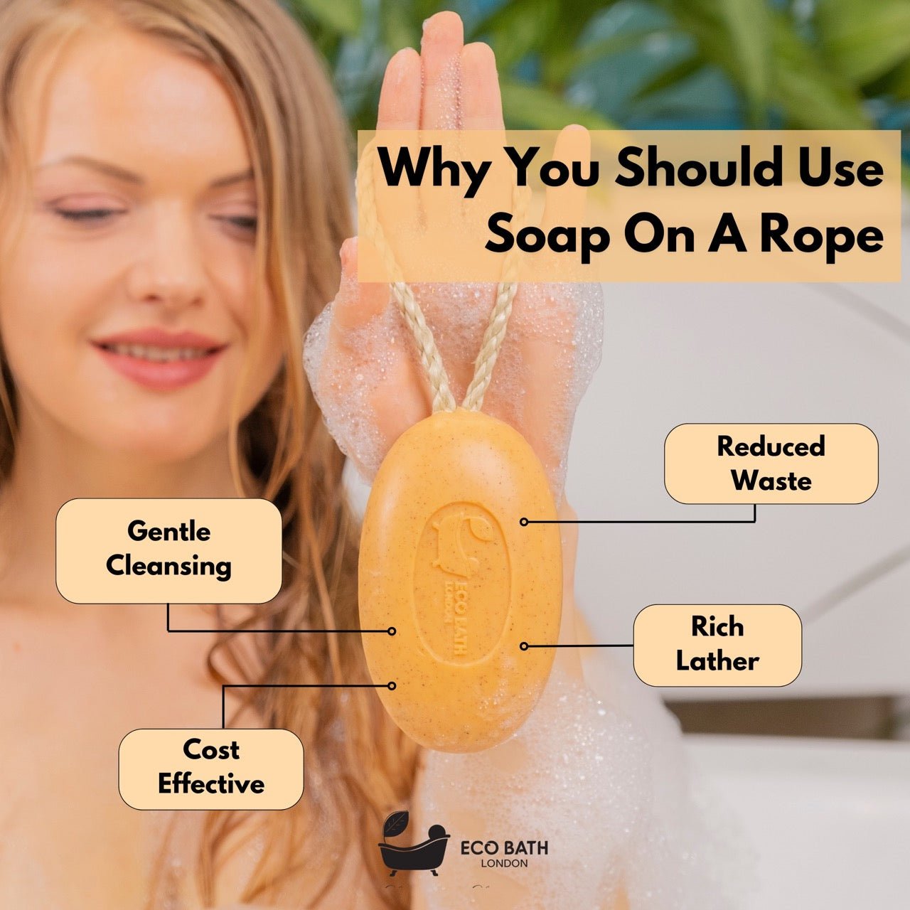Eco Bath London Apricot Soap on a Rope 220g- Luxury Eco-Friendly Apricot Soap Bar - REGN