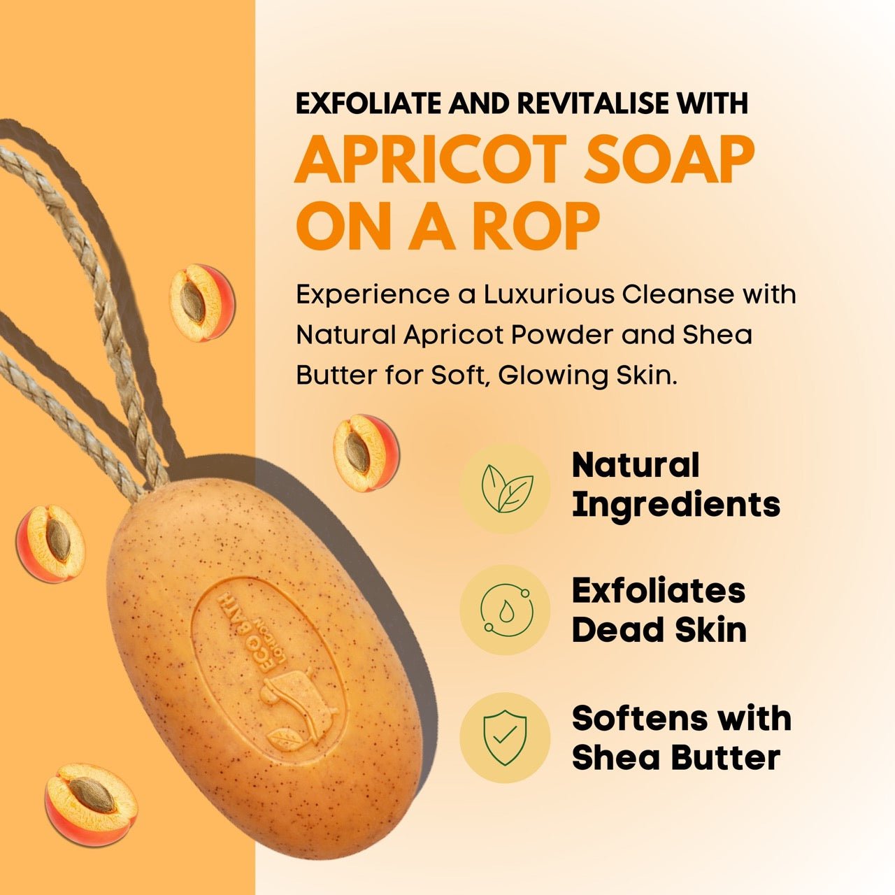 Eco Bath London Apricot Soap on a Rope 220g- Luxury Eco-Friendly Apricot Soap Bar - REGN