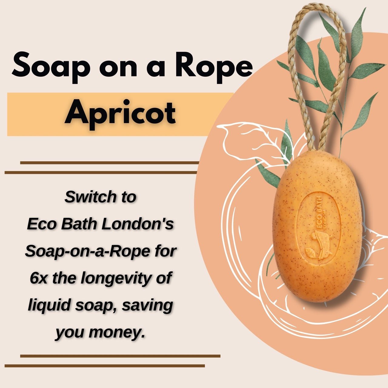 Eco Bath London Apricot Soap on a Rope 220g- Luxury Eco-Friendly Apricot Soap Bar - REGN