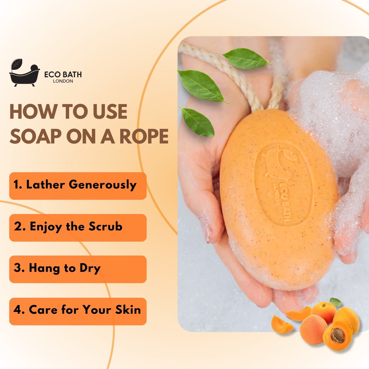 Eco Bath London Apricot Soap on a Rope 220g- Luxury Eco-Friendly Apricot Soap Bar - REGN