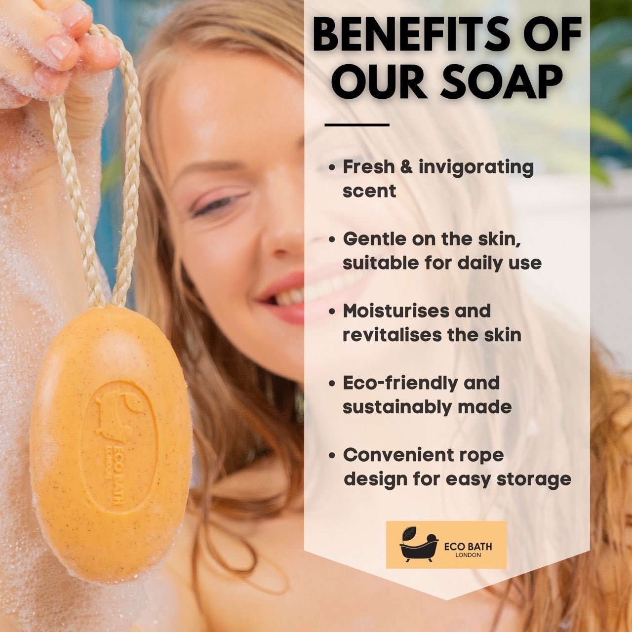Eco Bath London Apricot Soap on a Rope 220g- Luxury Eco-Friendly Apricot Soap Bar - REGN